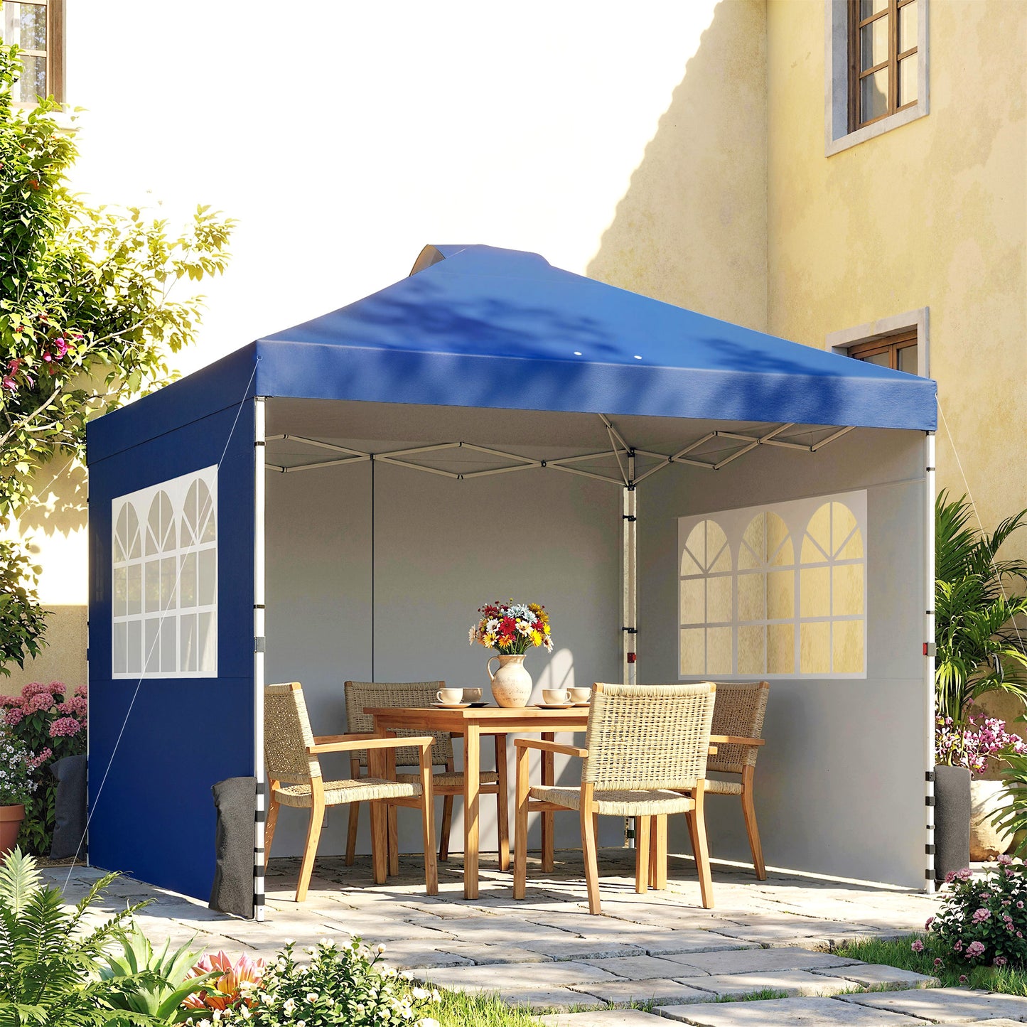Outsunny Pop Up Gazebo 3 x 3 m Waterproof Height Adjustable Canopy With 3 Sidewalls And Wheeled Bag Dark Blue
