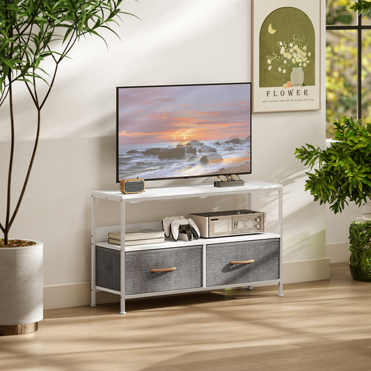 HOMCOM TV Stand Cabinet With 2 Foldable Drawers White Two Tone Finish Fits Up To 47 Inch TV
