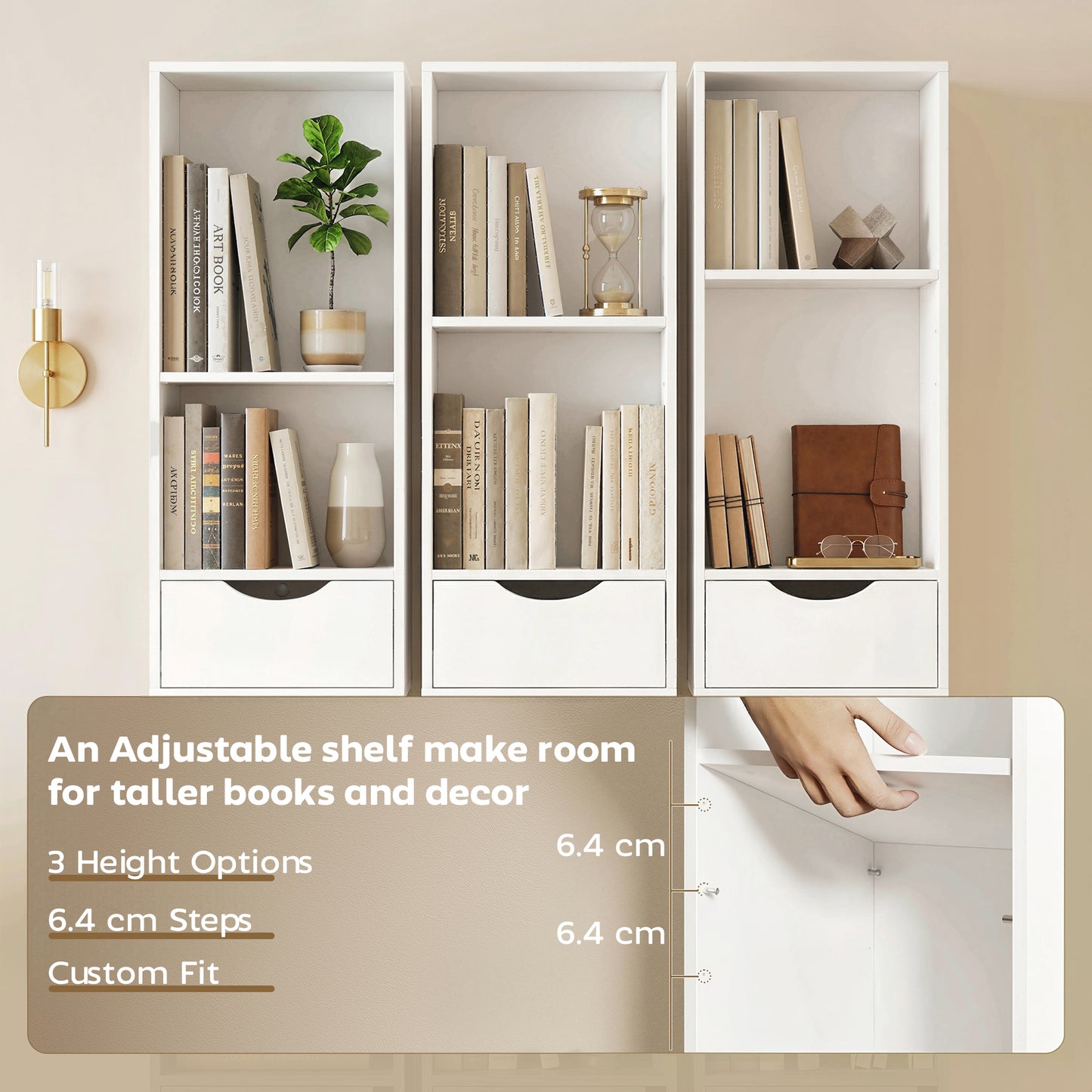 HOMCOM 158 cm White Bookcase With Two Drawers And Cabinet Adjustable Shelves Open Storage