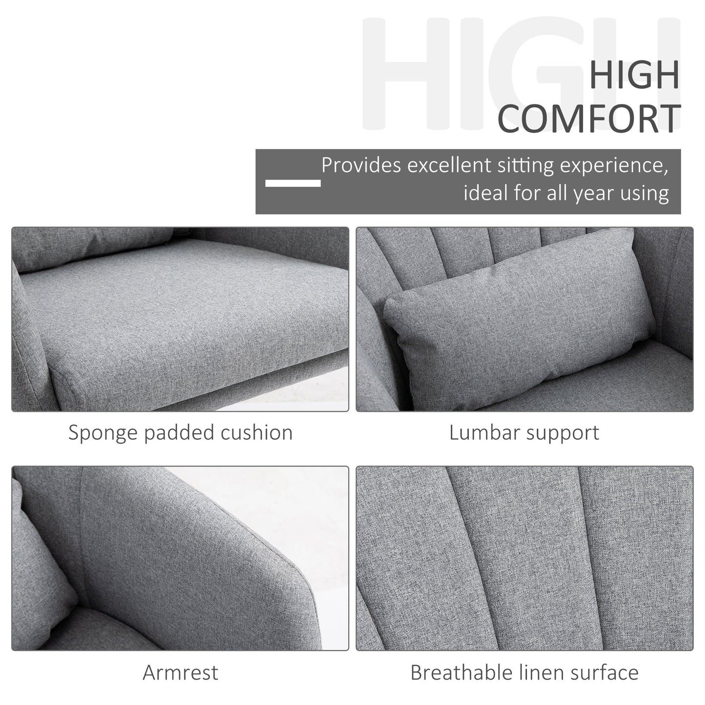 HOMCOM Stylish Retro Linen Swivel Tub Chair Steel Frame Cushion Seat Light Grey - ALL4U RETAILER LTD