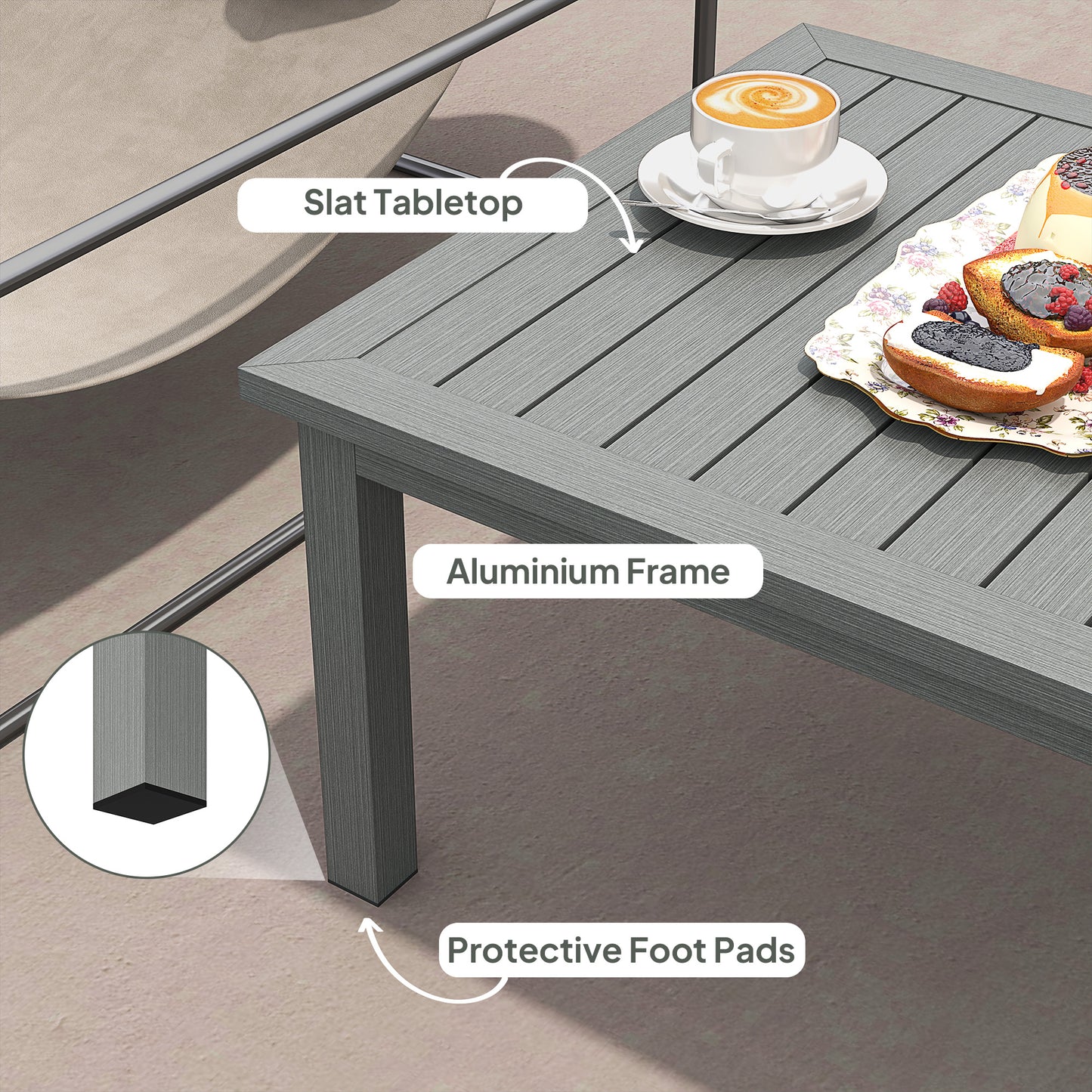 Outsunny 4 Piece Garden Furniture Set Aluminium 4 Seater Sofa with 2 Armchairs Loveseat Coffee Table Charcoal Grey