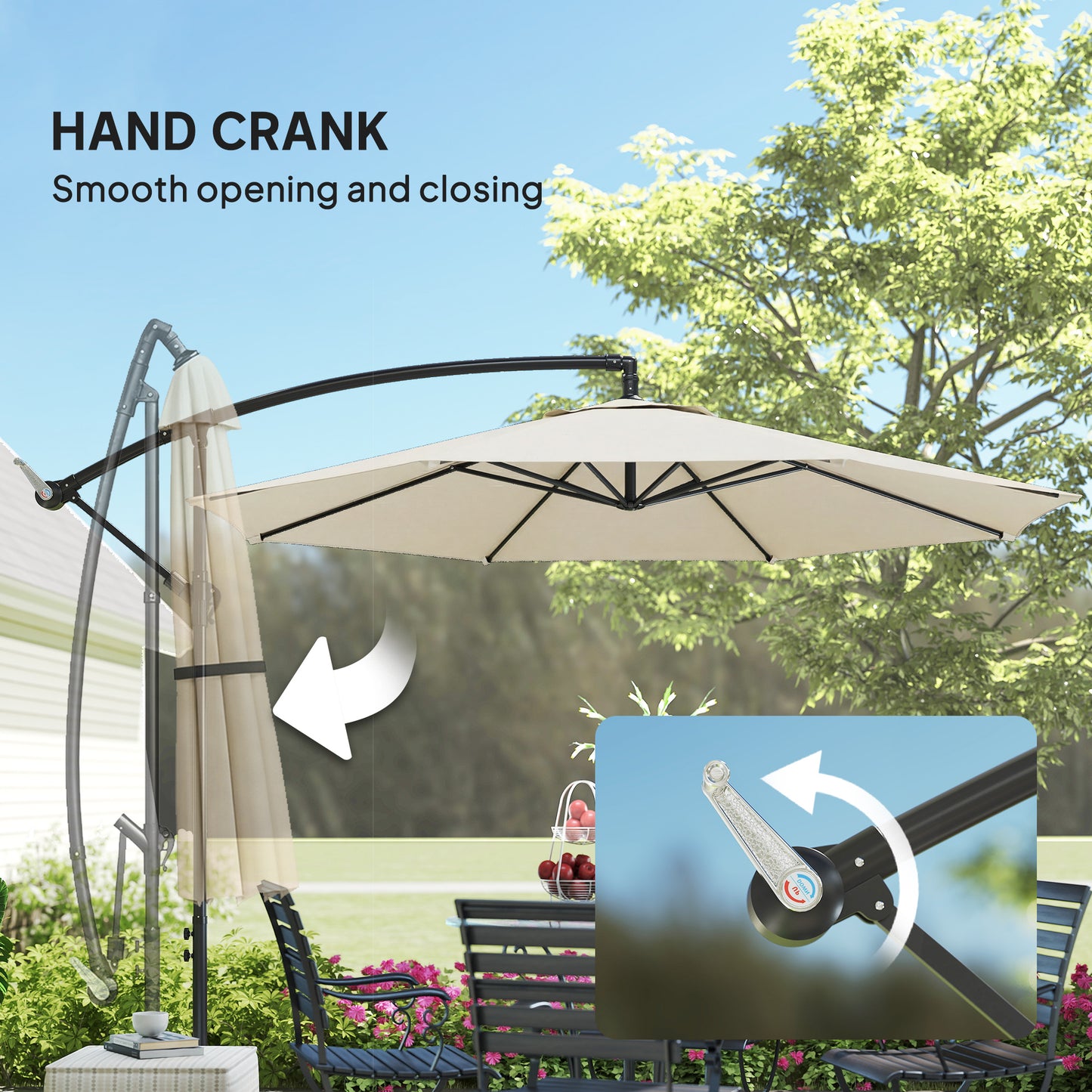Outsunny 3 m Overhanging Cantilever Parasol With Cross Base Cream White UV Resistant Patio Umbrella