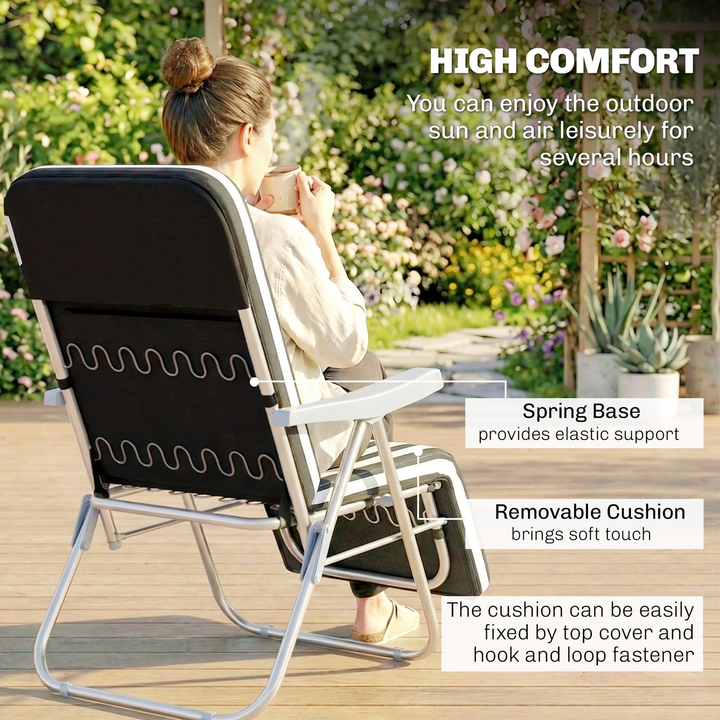 Outsunny Set of 2 Foldable Patio Sun Loungers with Adjustable Backrest and Cushions Grey and White