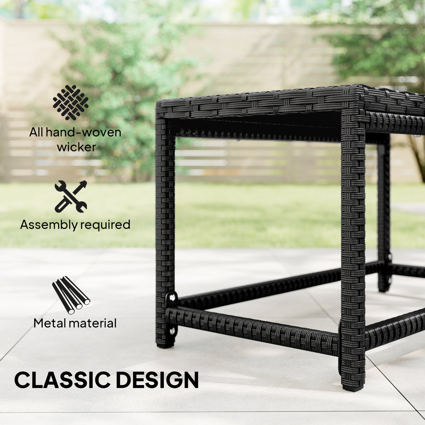 Outsunny Outdoor Coffee Table With Rectangular Frame And Rattan Tabletop Black Patio Side Table For Balcony