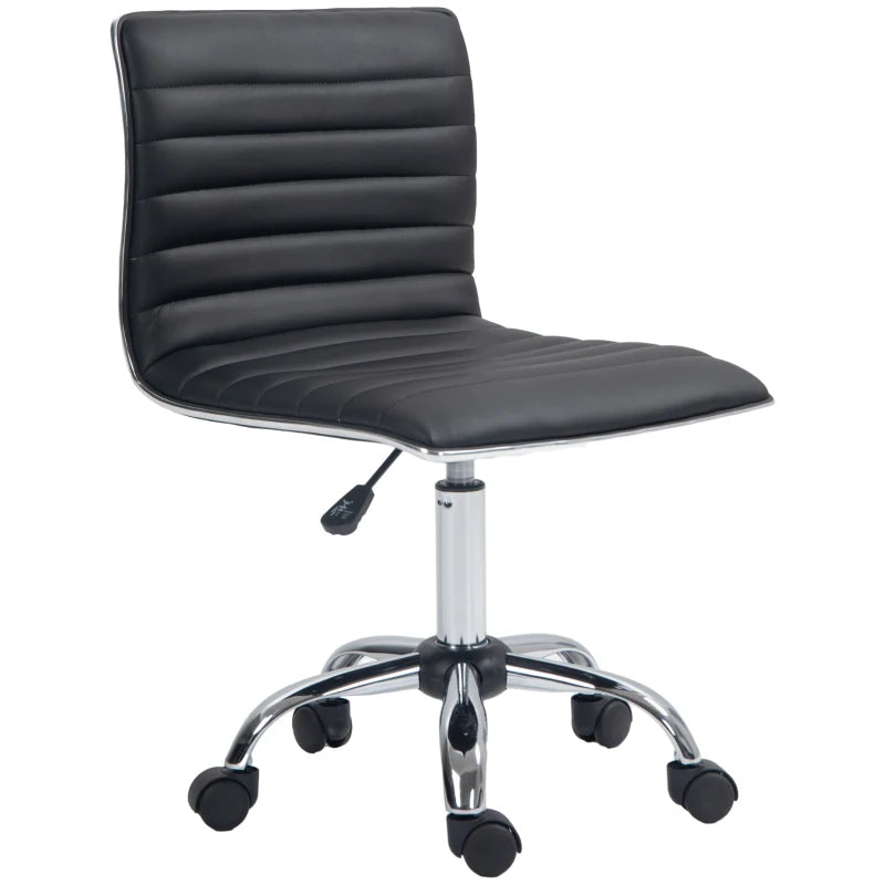 HOMCOM Adjustable Swivel Office Chair - Armless Mid-Back Design, PU Leather, Chrome Base - Black - ALL4U RETAILER LTD