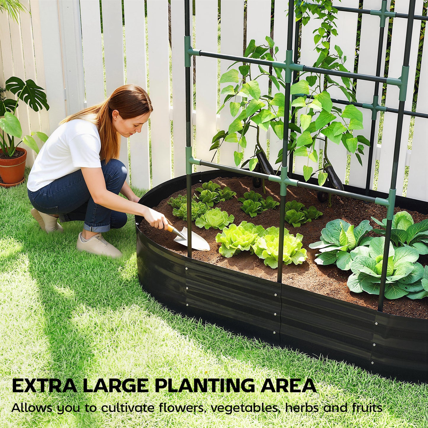 Outsunny Galvanised Raised Garden Bed With Arched Trellis 5 x 3 x 6ft Open Bottom Dark Grey