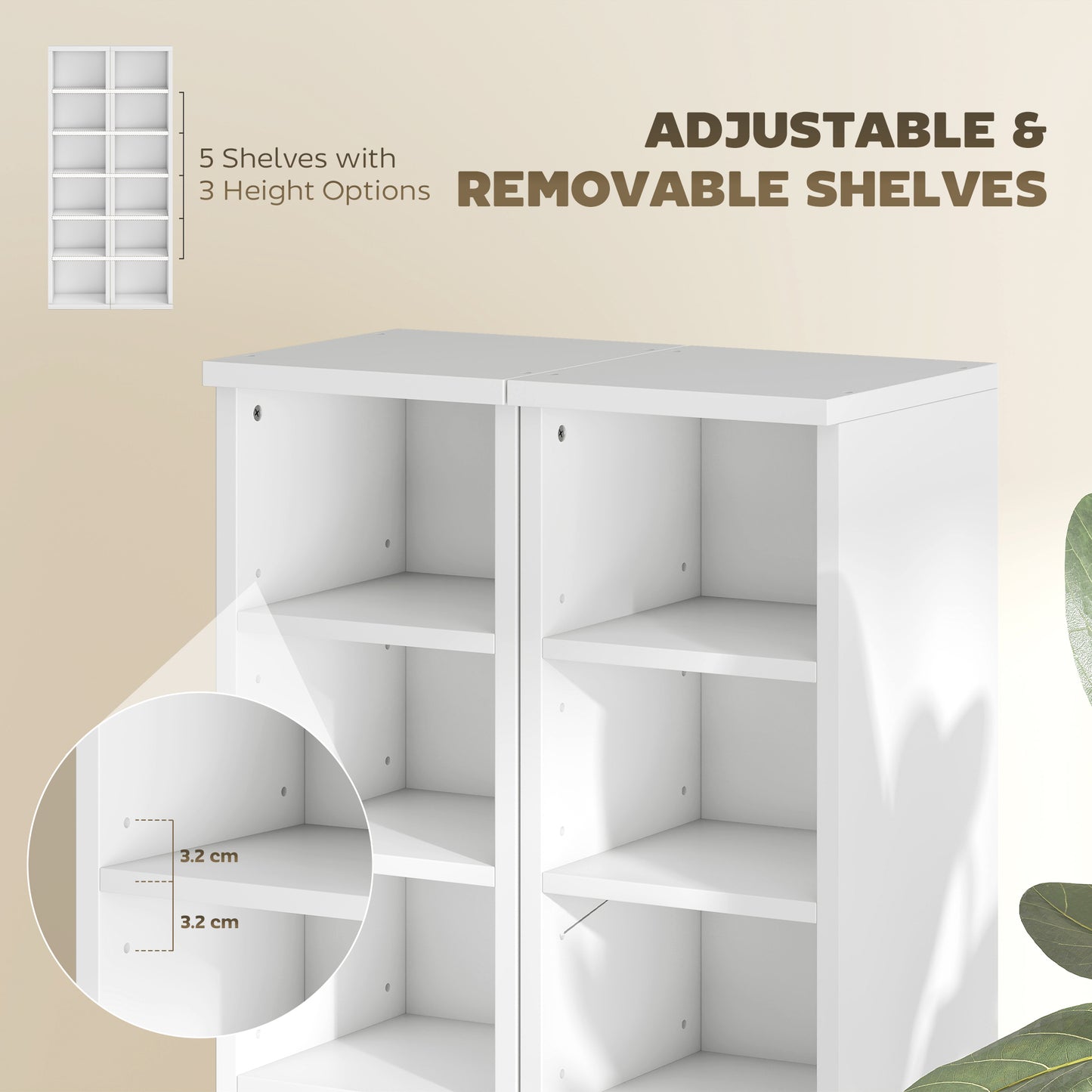 HOMCOM Set of 2 CD Media Display Shelf Units Tower Rack with Adjustable Shelves White