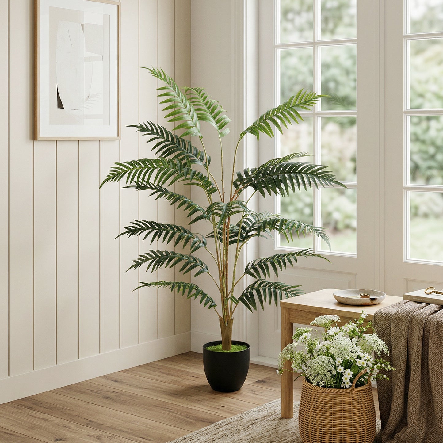 Homcom 120cm Tall Artificial Fern Topiary Tree In Cement Pot Realistic Faux Plant For Home Office Decor