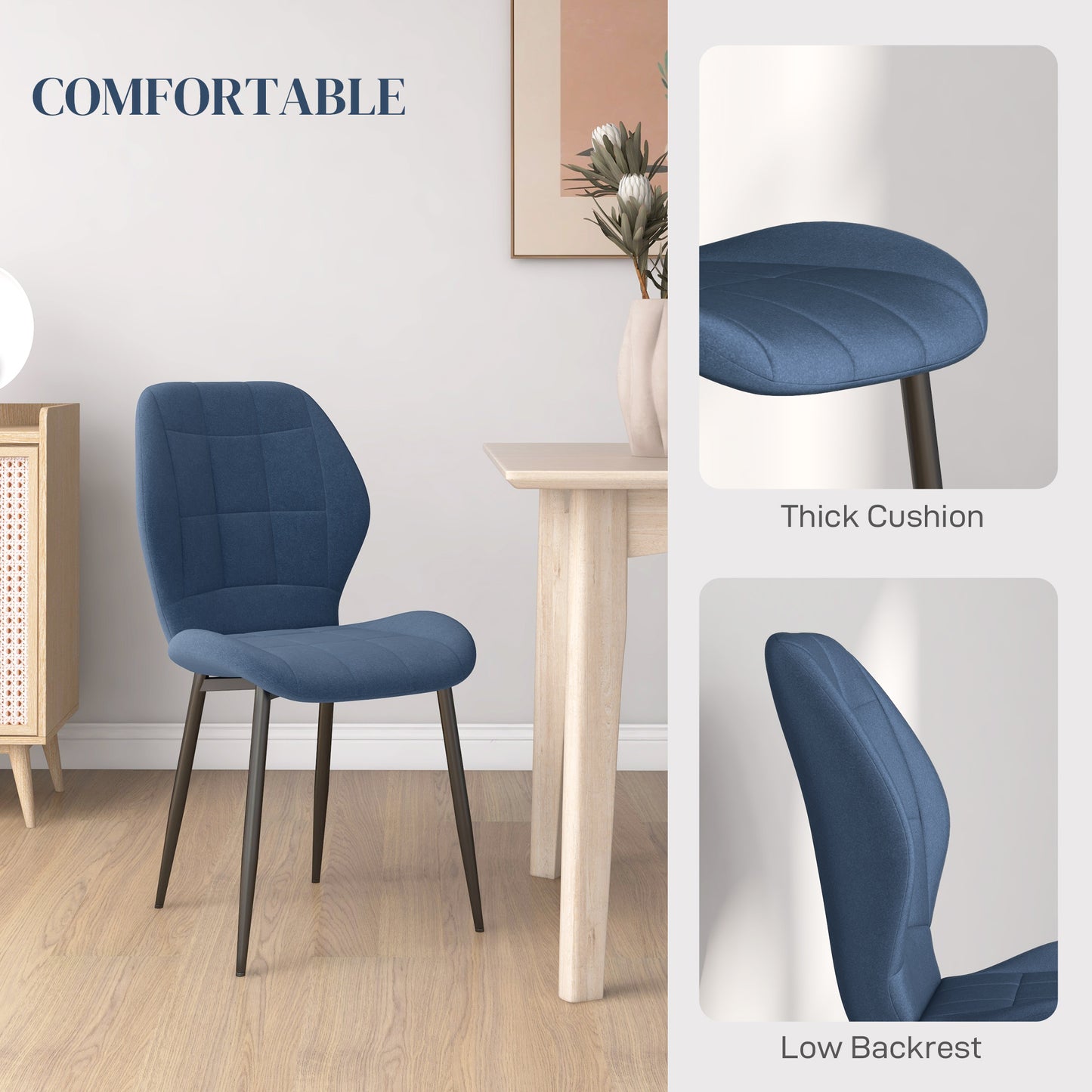 HOMCOM Set of Four Dark Blue Flannel Tub Dining Chairs - ALL4U RETAILER LTD