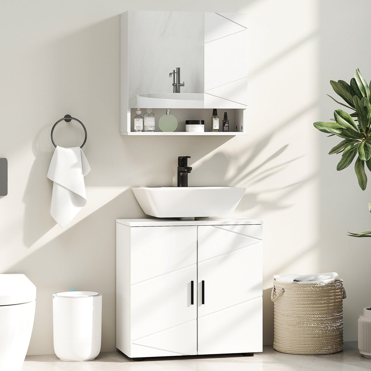 Kleankin Under Sink Cabinet With Shelf White Bathroom Storage Organizer Under Sink