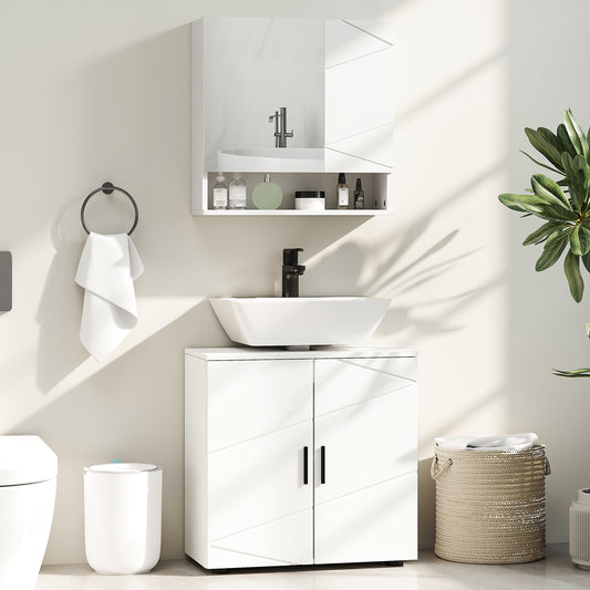 Kleankin Under Sink Cabinet With Shelf White Bathroom Storage Organizer Under Sink