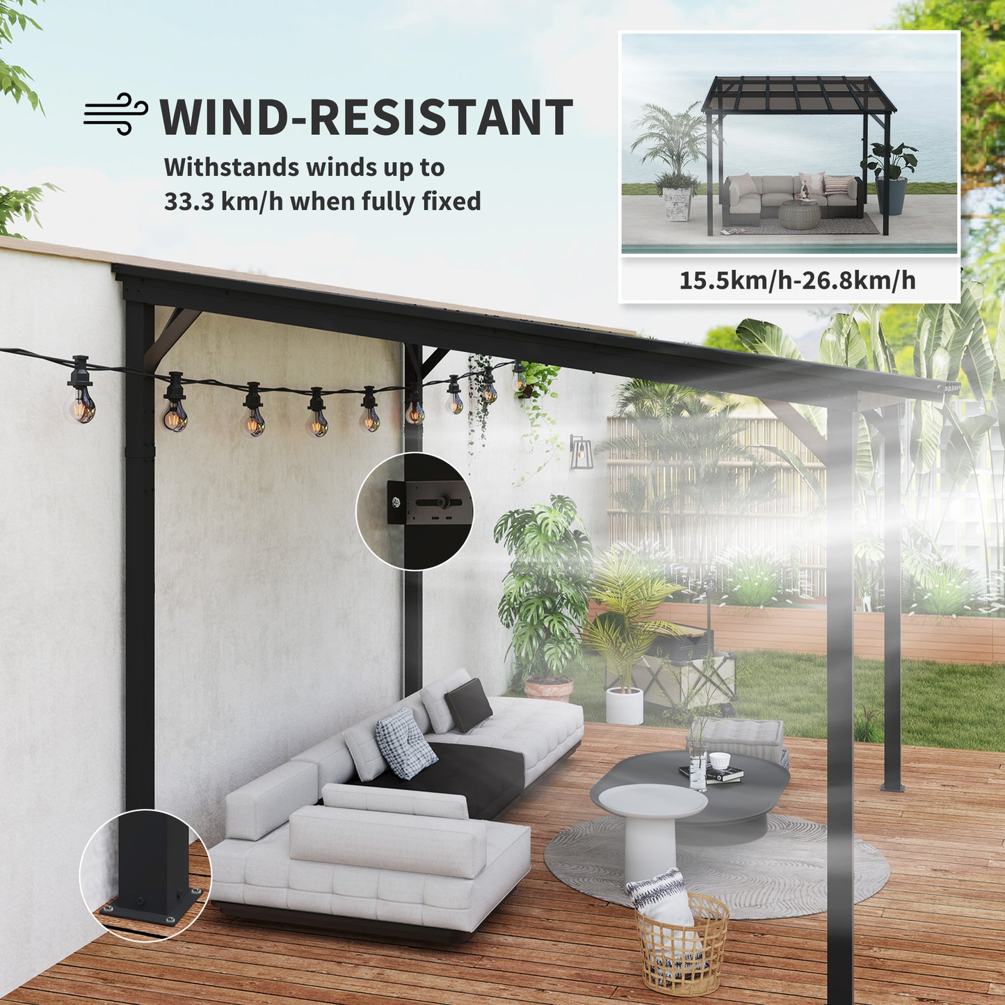 Outsunny 3 By 3 Meter Metal Pergola With UPF 50 Waterproof Roof Wall Mounted Or Free Standing Gazebo Dark Grey