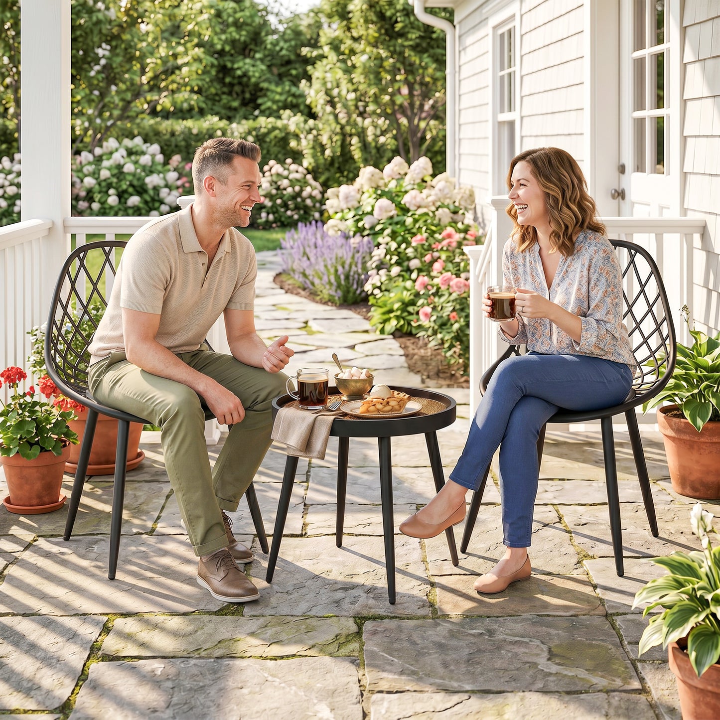 Outsunny 3 Piece Outdoor Bistro Set With 2 Chairs And Round Table For Garden Balcony Porch Black