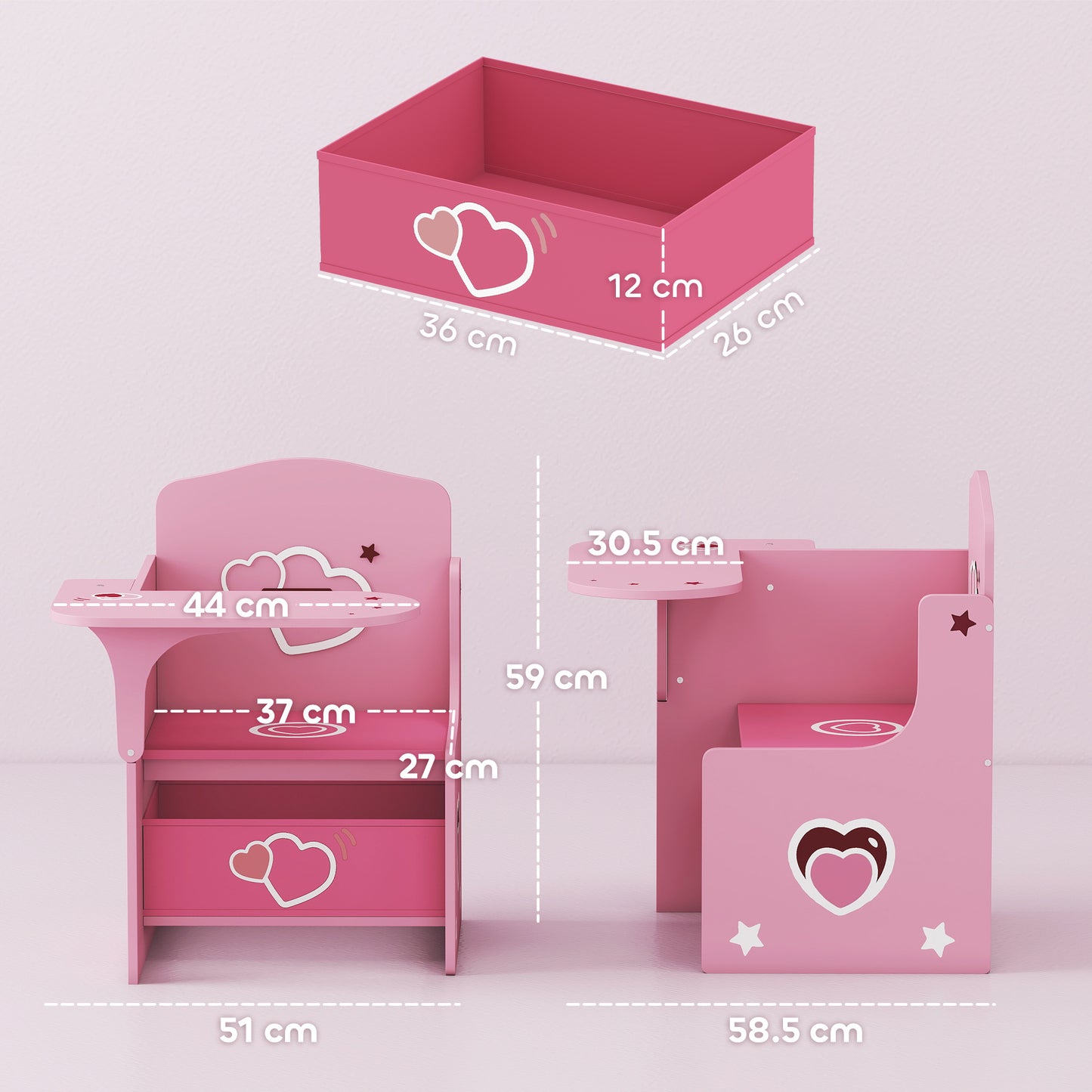 AIYAPLAY Kids Table and Chair Set With Storage Bins For Ages Three To Five Pink