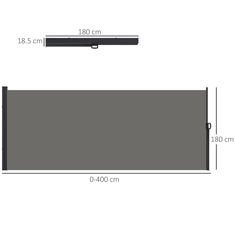 Outsunny Retractable Side Awning - Outdoor Privacy Screen for Garden, Hot Tub, Balcony, Terrace, Pool - 400 x 180cm - Dark Grey - ALL4U RETAILER LTD