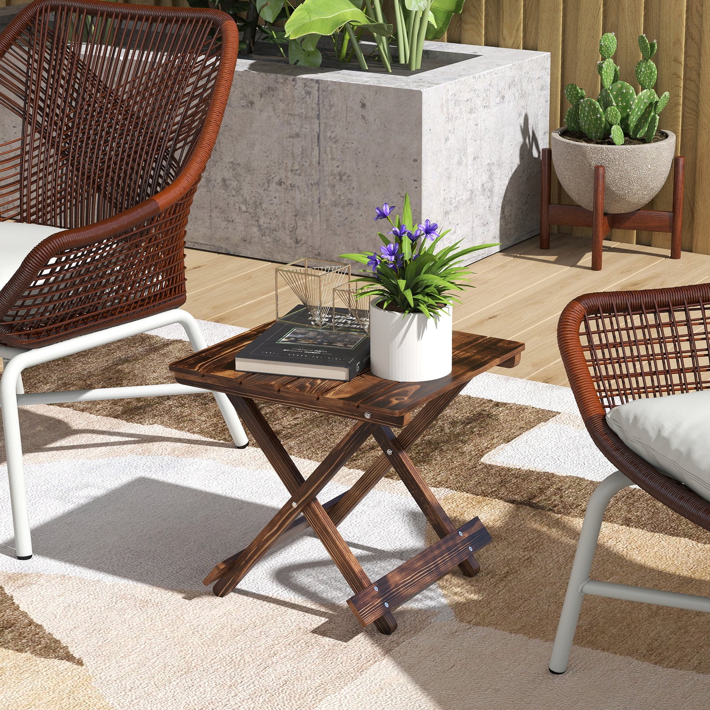 Outsunny Fir Wood Folding Coffee Table Lightweight Garden Table With Slatted Top Portable Side Table For Balcony