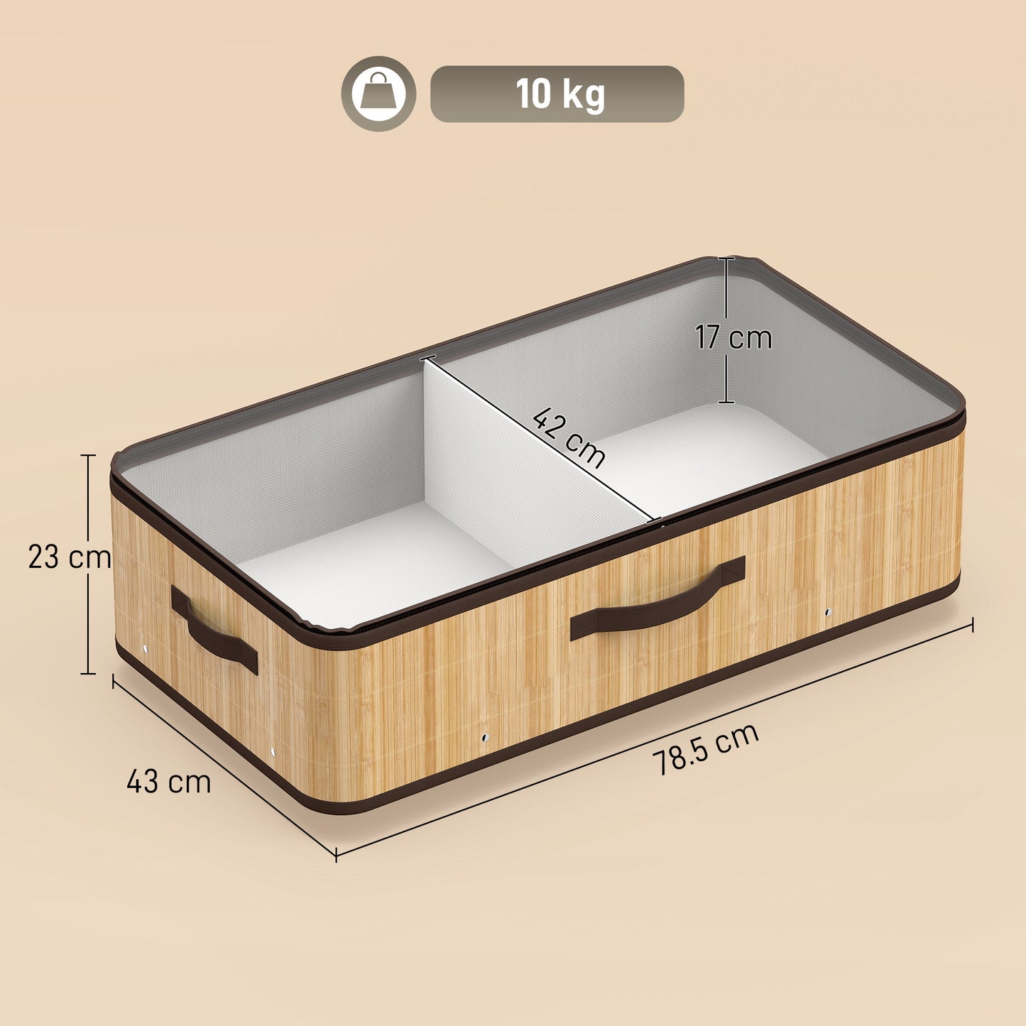 HOMCOM 60L Under Bed Storage Boxes With Wheels And Clear Lid Natural Pack Of 2