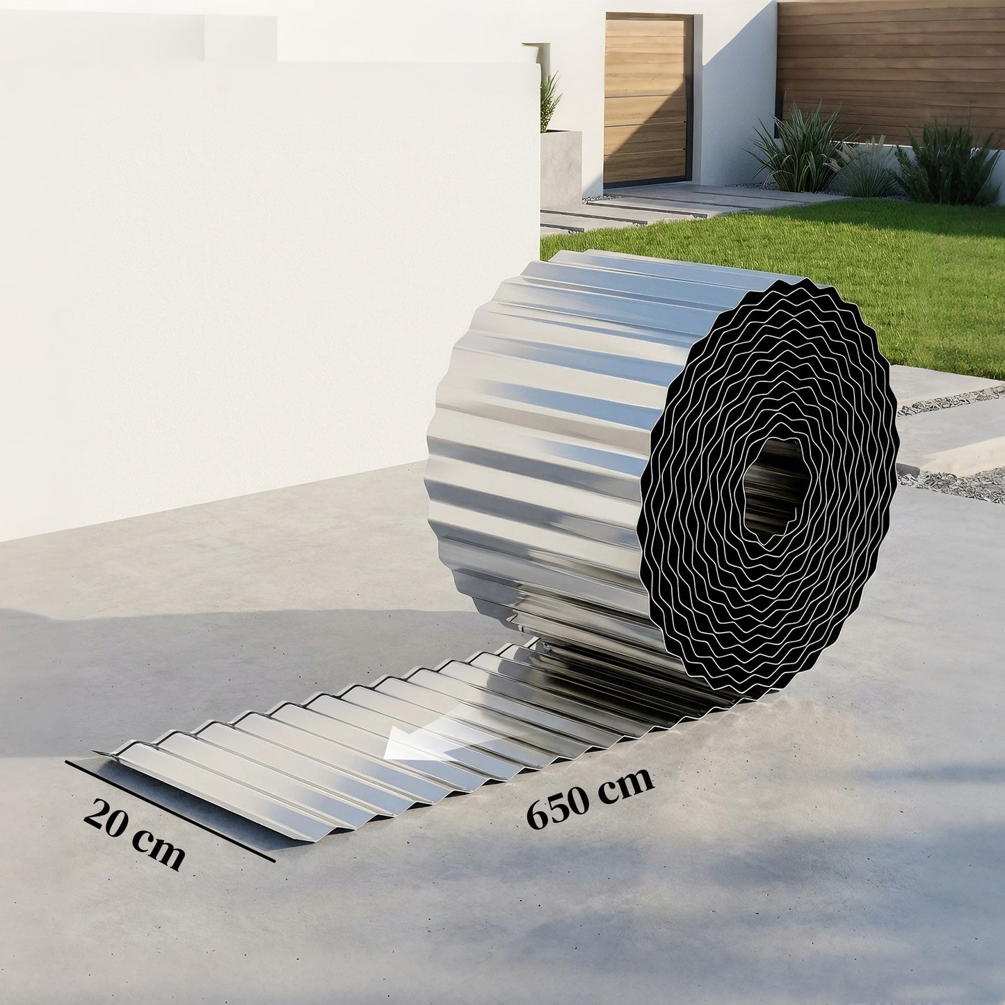 Outsunny Metal Garden Edging Border 8 Inch By 21.3 Foot Corrugated Heavy Duty Galvanised Steel Lawn Edging Silver Tone