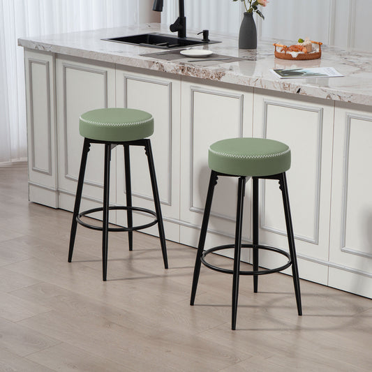 HOMCOM Set Of Two Faux Leather Bar Stools Green And Black With White Thread Edges And 8 Cm Thick Cushions