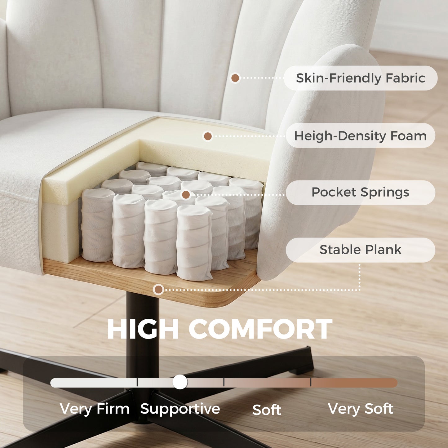 HOMCOM Swivel Accent Chair Shell Shaped Armchair With Spring Cushion And Metal Base Cream White