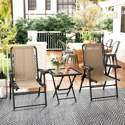 Outsunny Three Piece Garden Table And Chair Set In Khaki With Powder Coated Steel Frame And Textiline Fabric