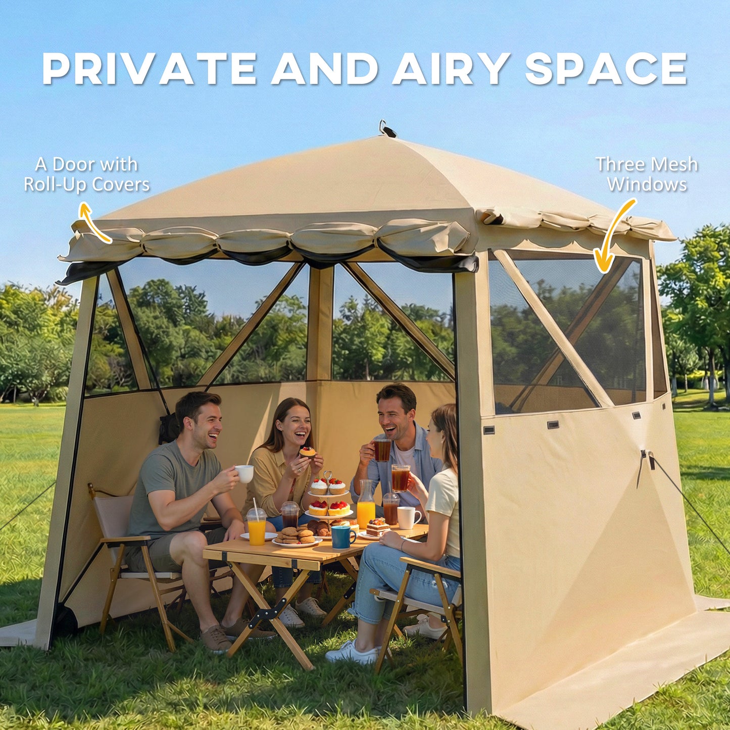 Outsunny Pop Up Gazebo Waterproof Instant Shelter With Awning Mesh Windows 2 x 2 m Khaki For Camping Patio