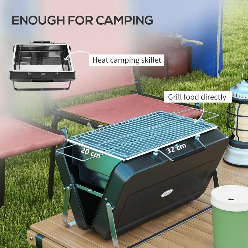 Outsunny Foldable Mini Charcoal BBQ Grill - Suitcase Design, Portable and Compact - Ideal for Picnics and Outdoor Cooking, Black - ALL4U RETAILER LTD