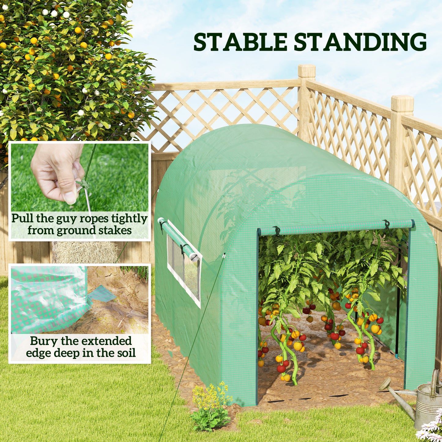 Outsunny 300 x 200cm Walk In Polytunnel Greenhouse With Zipped Doors And Mesh Windows