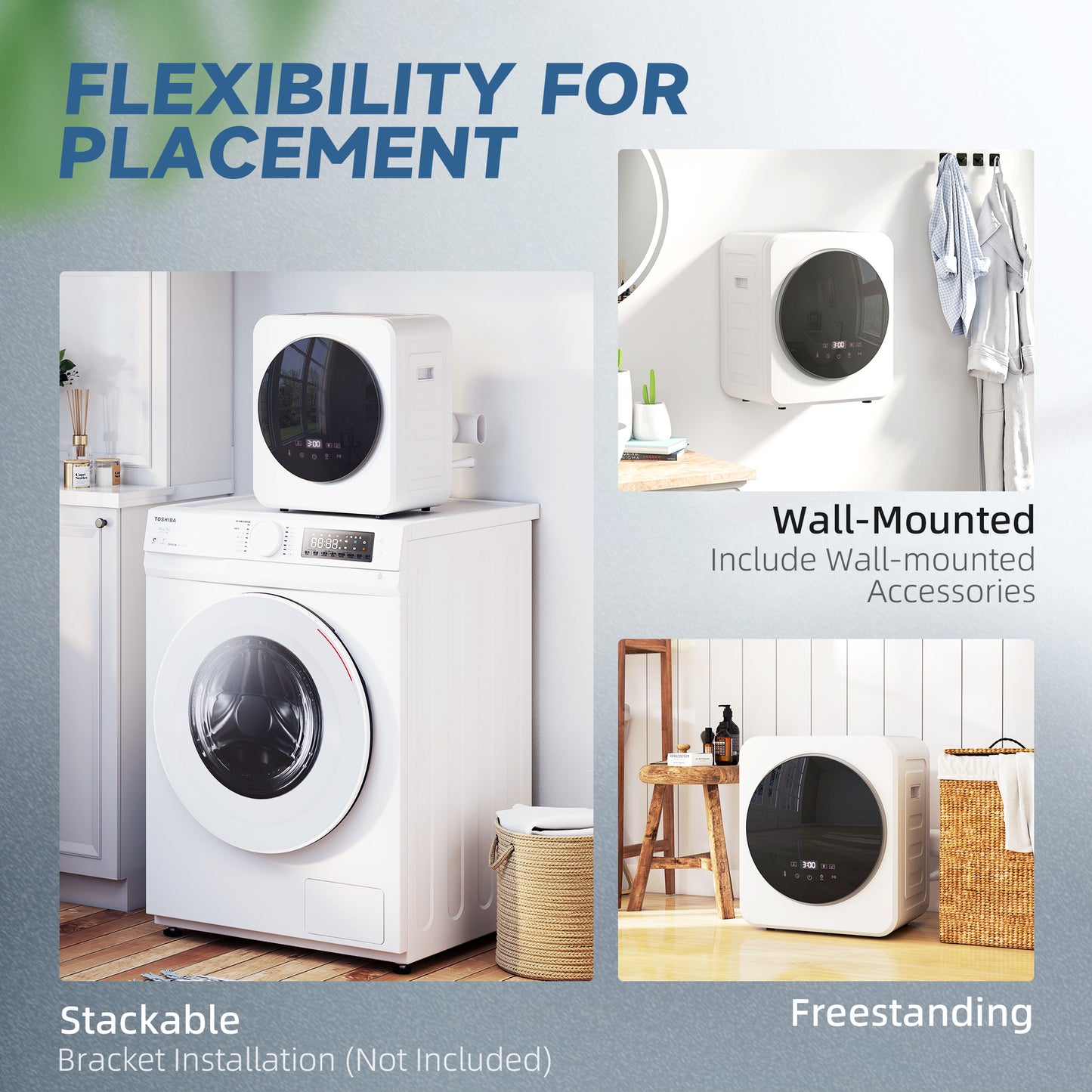 HOMCOM 4kg Vented Tumble Dryer 800W Compact Freestanding Front Tumble Dryer With Stainless Steel Tub White