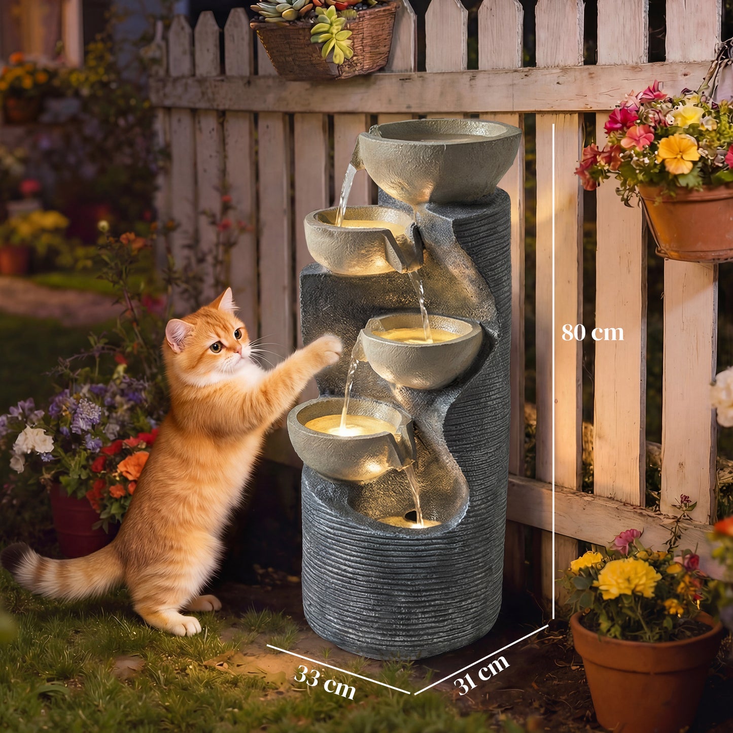 Outsunny Garden Water Feature Outdoor Water Fountain With LED Lights And Pump Five Tier Cascading Waterfall For Indoor