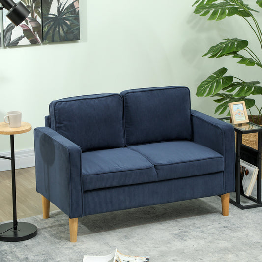 HOMCOM Small Two Seater Corduroy Sofa Blue With Lift Up Storage Compartment For Blankets