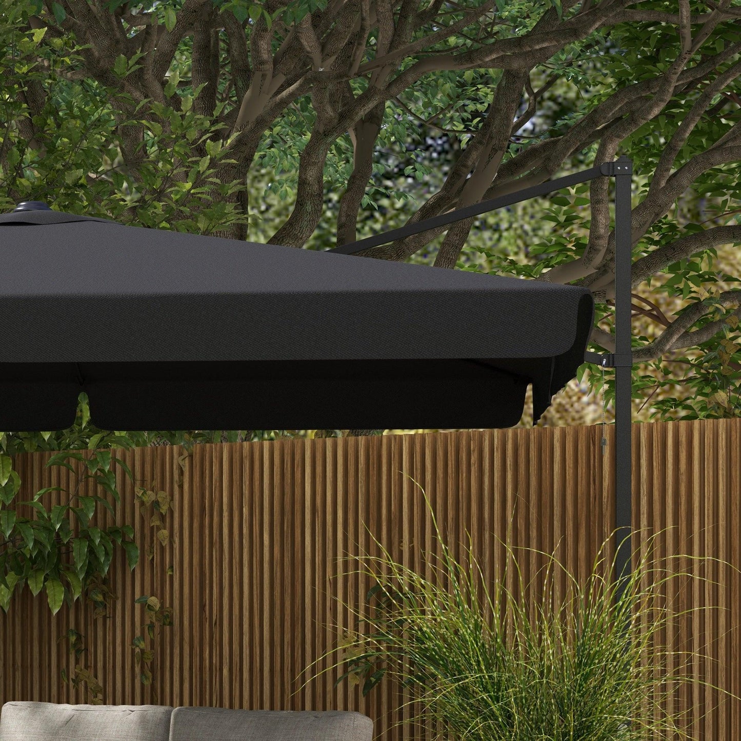 Outsunny 3(m) Cantilever Roma Parasol, Hanging Garden Parasol, Aluminium Square Patio Umbrella with Crank Handle and Tilt, Outdoor Patio Sun Shade with Vented Top, 8 Ribs, Cross Base, Grey - ALL4U RETAILER LTD