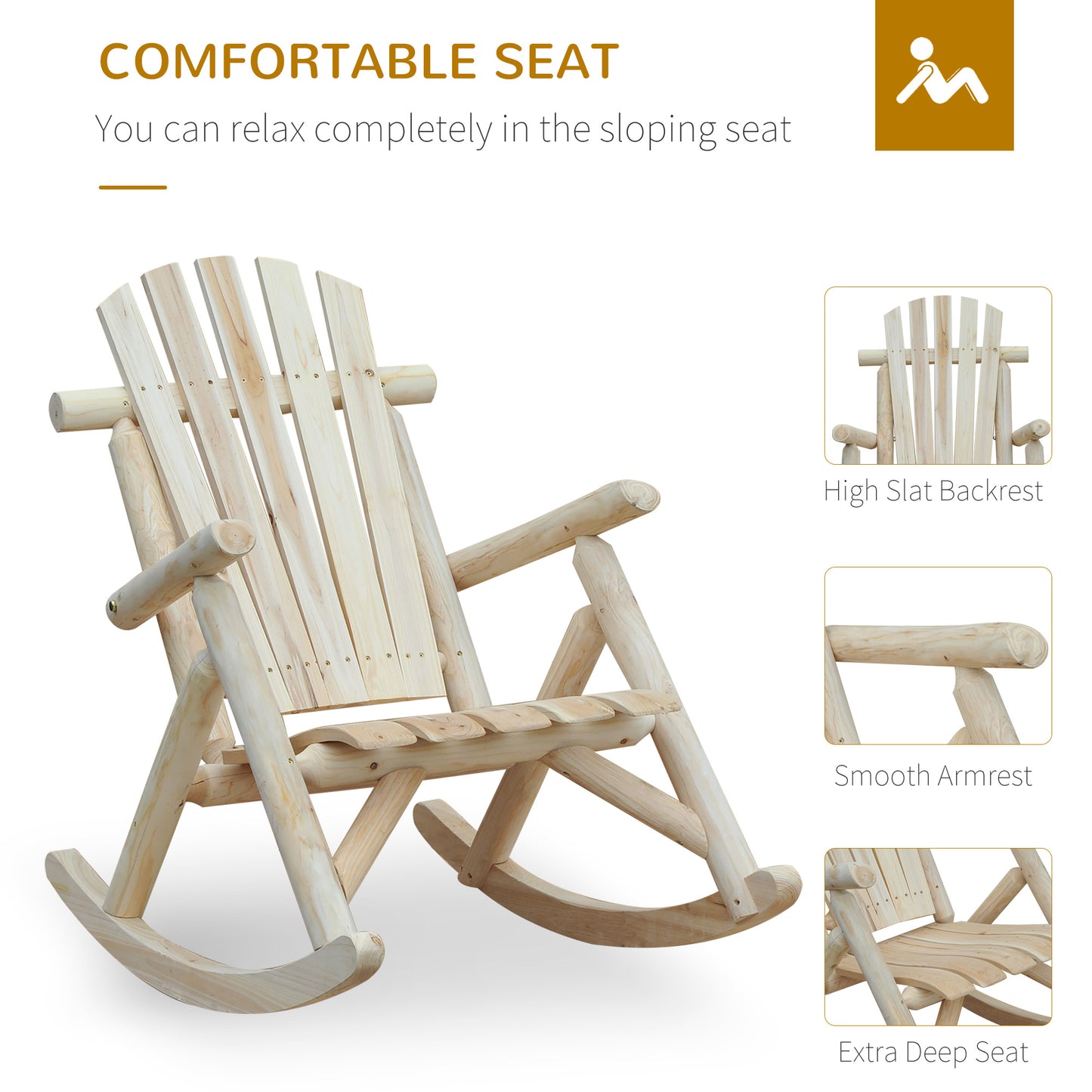 Outsunny 2 Piece Wooden Adirondack Rocking Chair Set For Porch And Garden Ergonomic Comfort Burlywood Finish