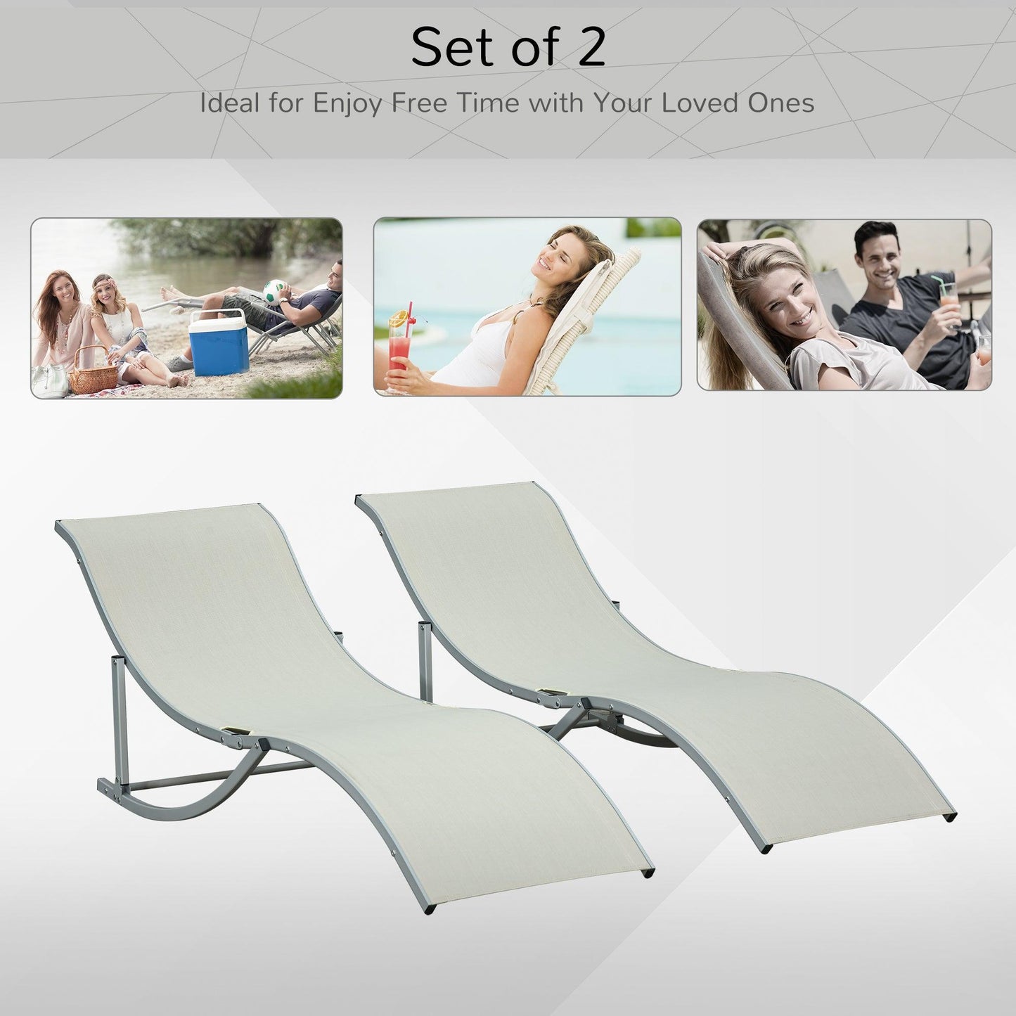 Outsunny Set of 2 Zero Gravity Lounge Chair Recliners Sun Lounger Beige - ALL4U RETAILER LTD