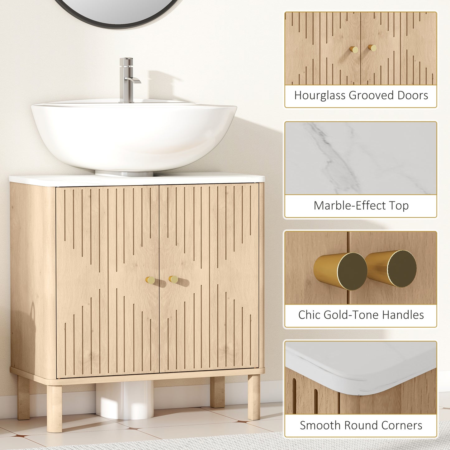 HOMCOM Under Sink Bathroom Cabinet For Basin With Or Without Pedestal In Oak Finish