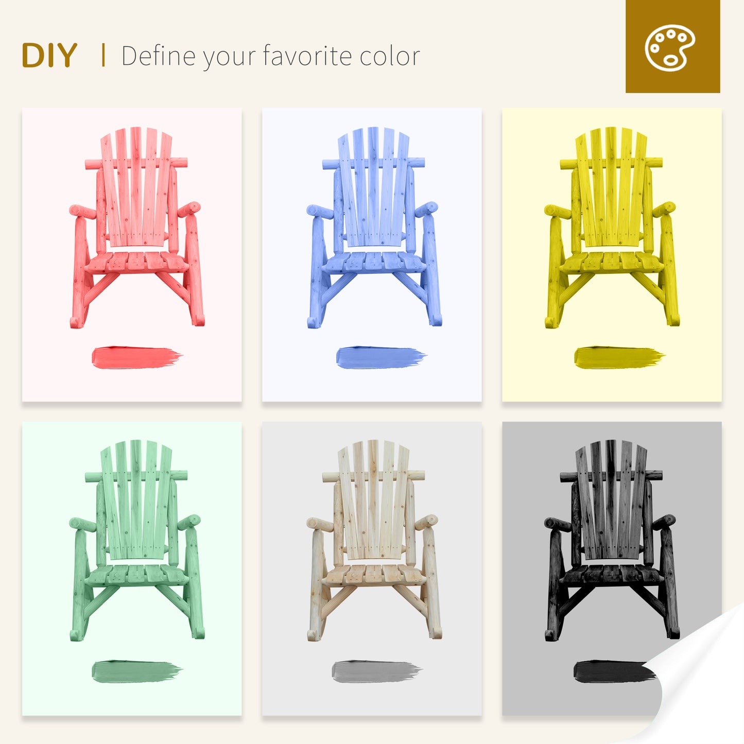 Outsunny 2 Piece Wooden Adirondack Rocking Chair Set For Porch And Garden Ergonomic Comfort Burlywood Finish