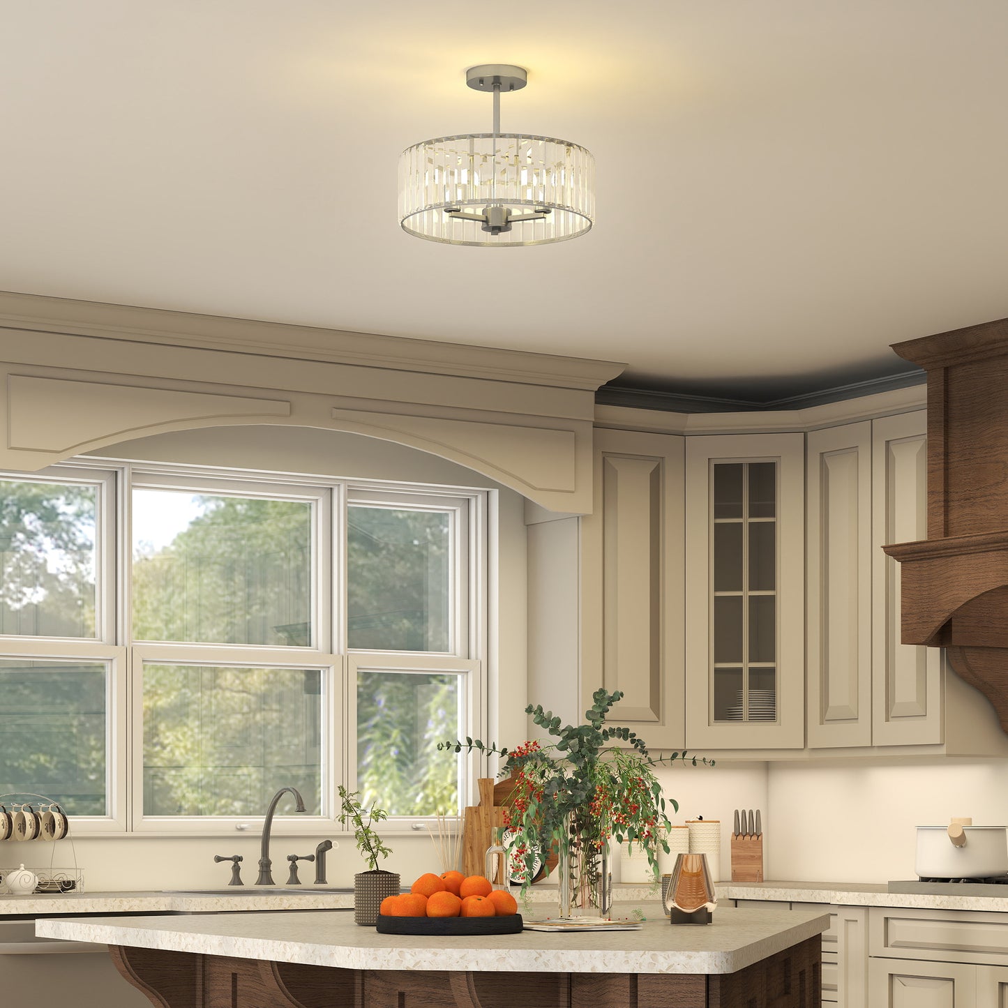 Homcom Crystal Ceiling Light Fixture Semi Flush Mount Modern Chandelier 3 Lights E14 Base Silver Tone Bulbs Not Included