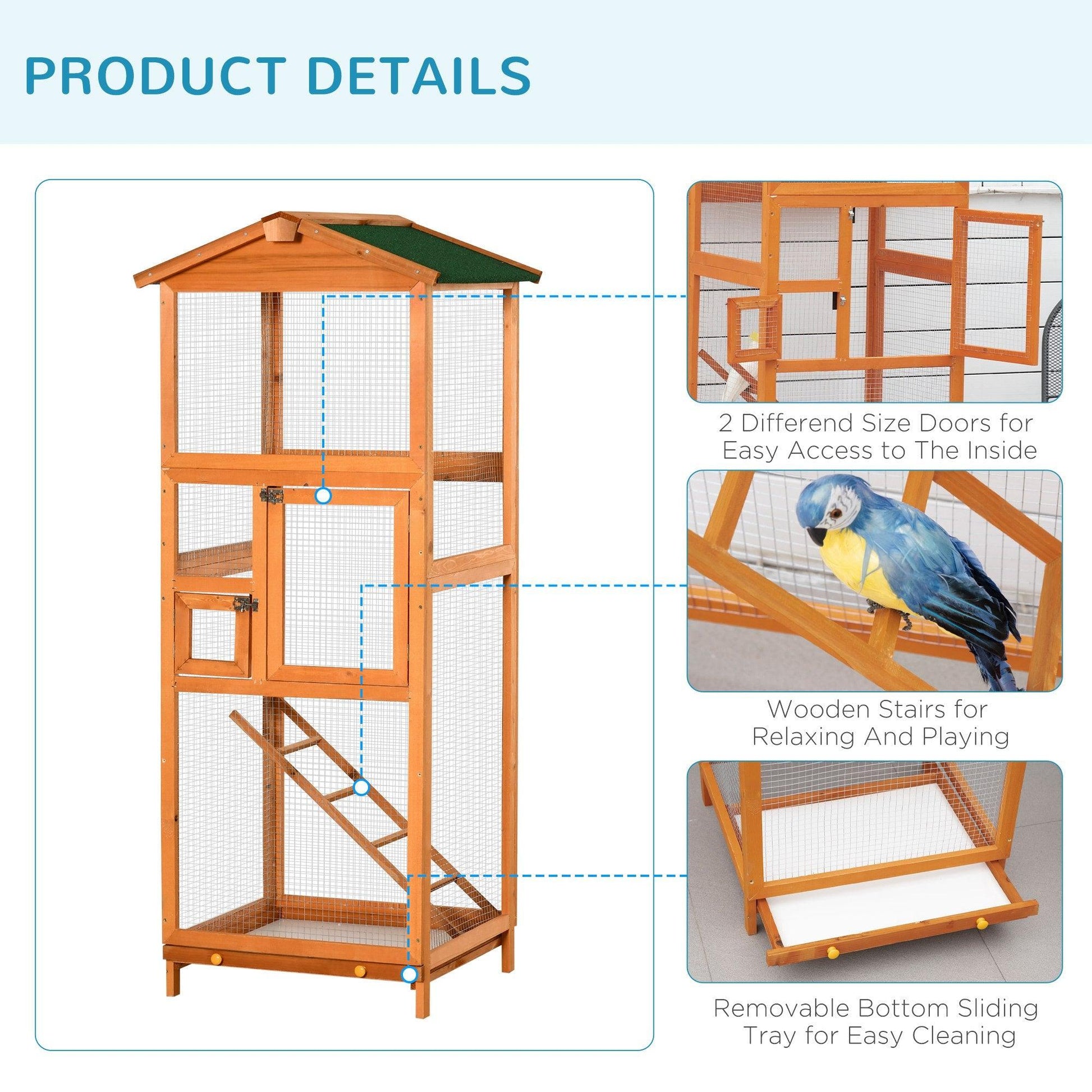 PawHut Orange Wooden Bird Aviary Cage with Pull Out Tray, 2 Doors - ALL4U RETAILER LTD