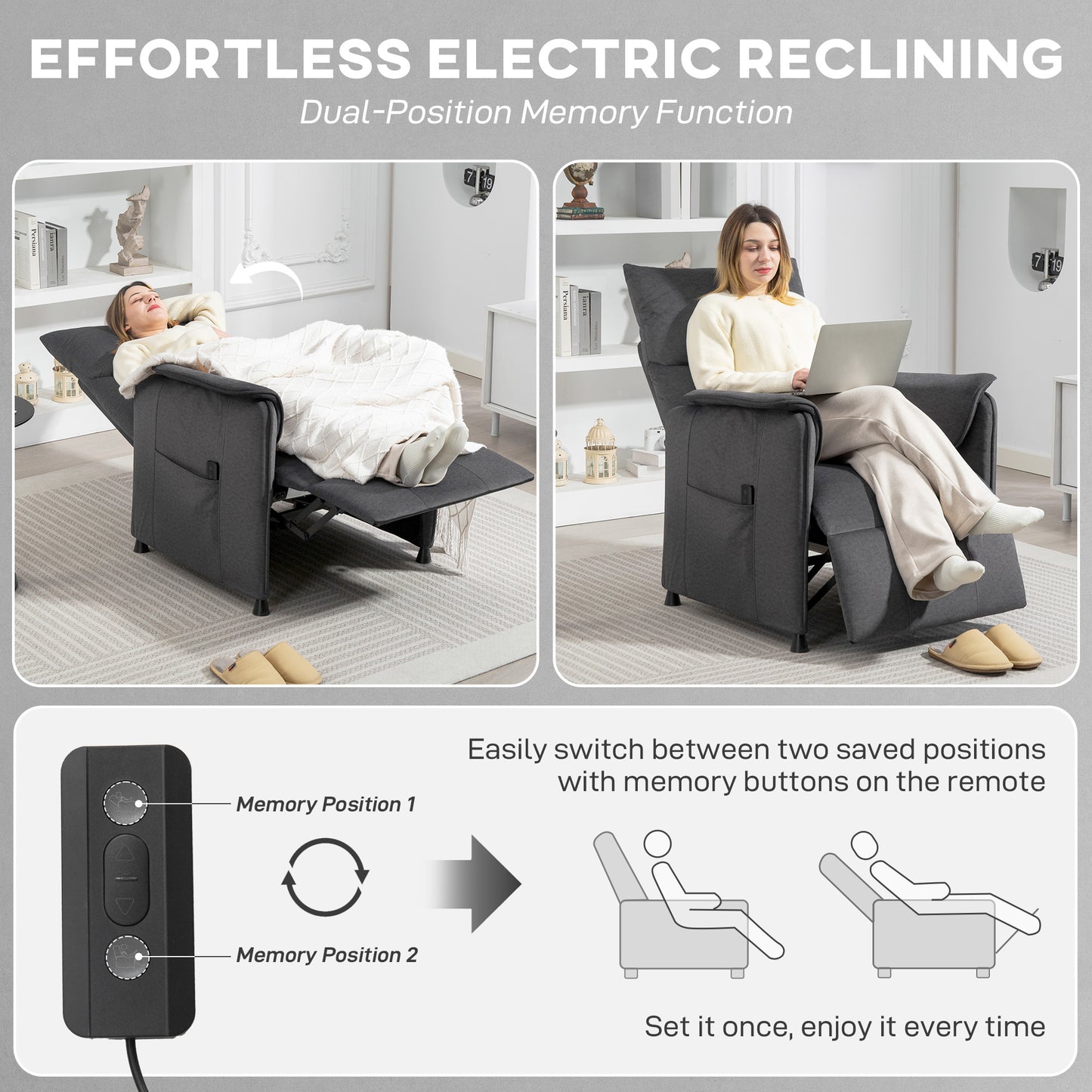 HOMCOM Electric Recliner Chair With Remote Control Pocket Springs Silent Motor And Side Pockets Black