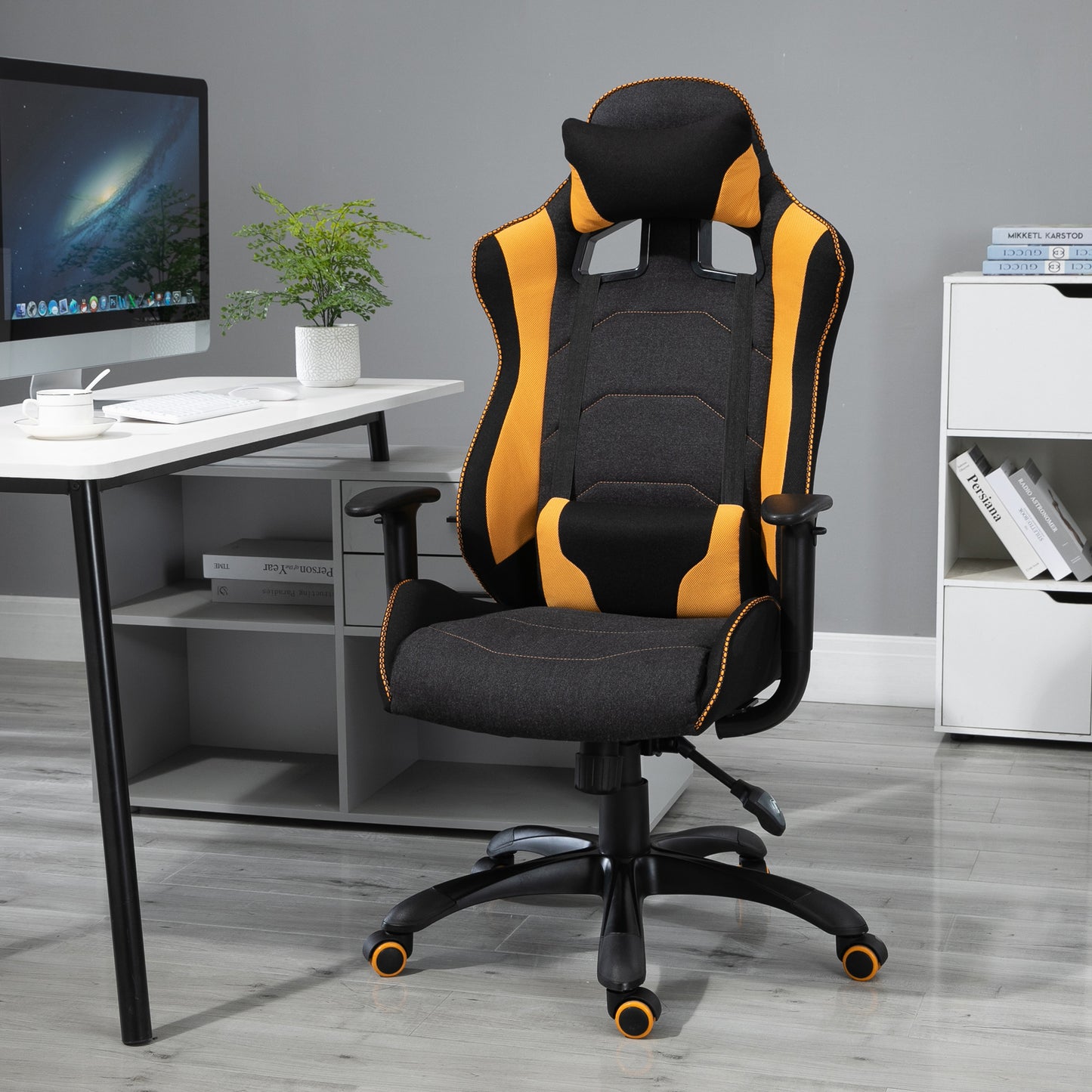 Vinsetto Ergonomic Racing Gaming Chair with Yellow Accents - 360° Swivel, Adjustable Height, Neck & Back Support - ALL4U RETAILER LTD