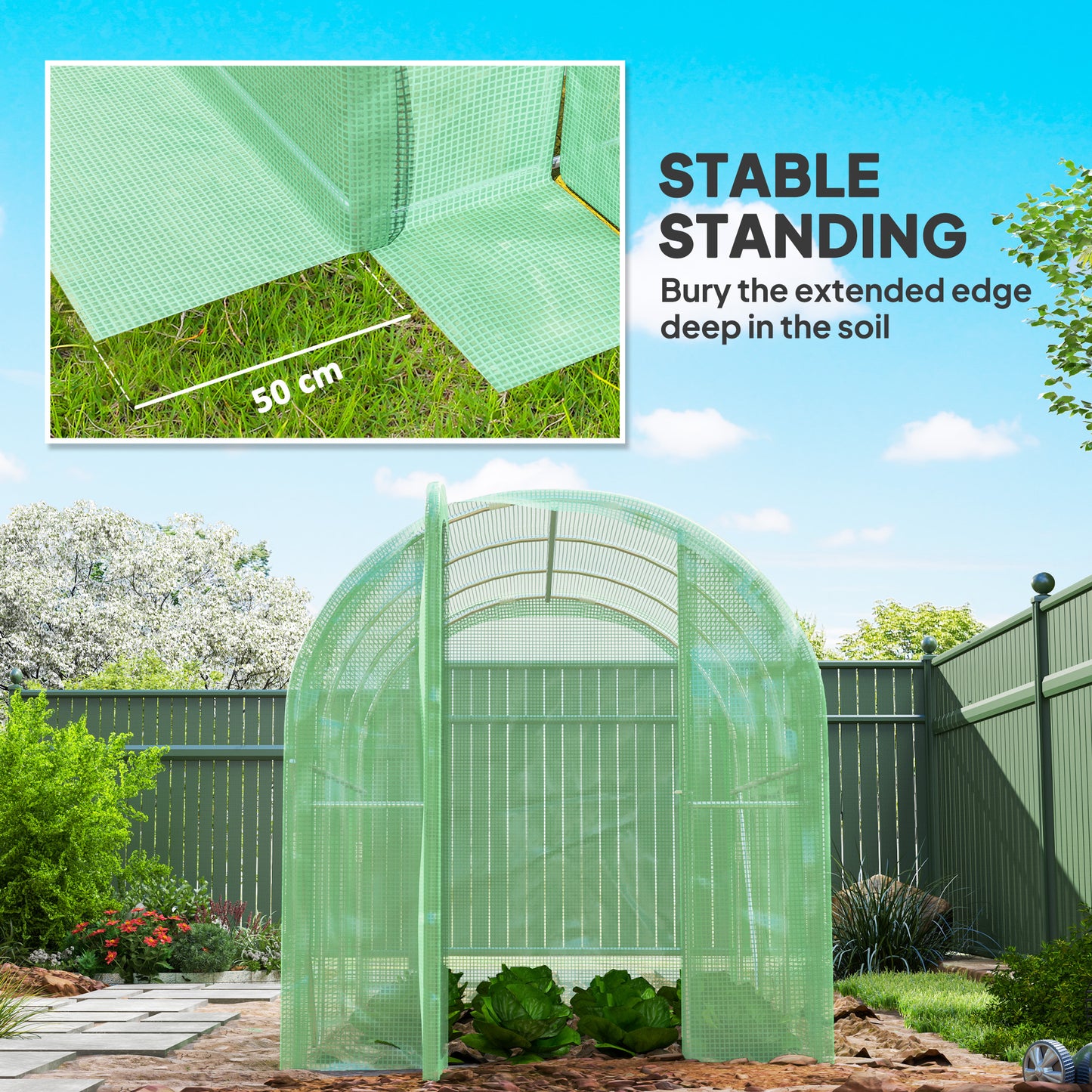 Outsunny 3x2x2m Polytunnel Greenhouse With Hinged Door Walk In Grow House Tent PE Cover And Galvanised Steel Frame
