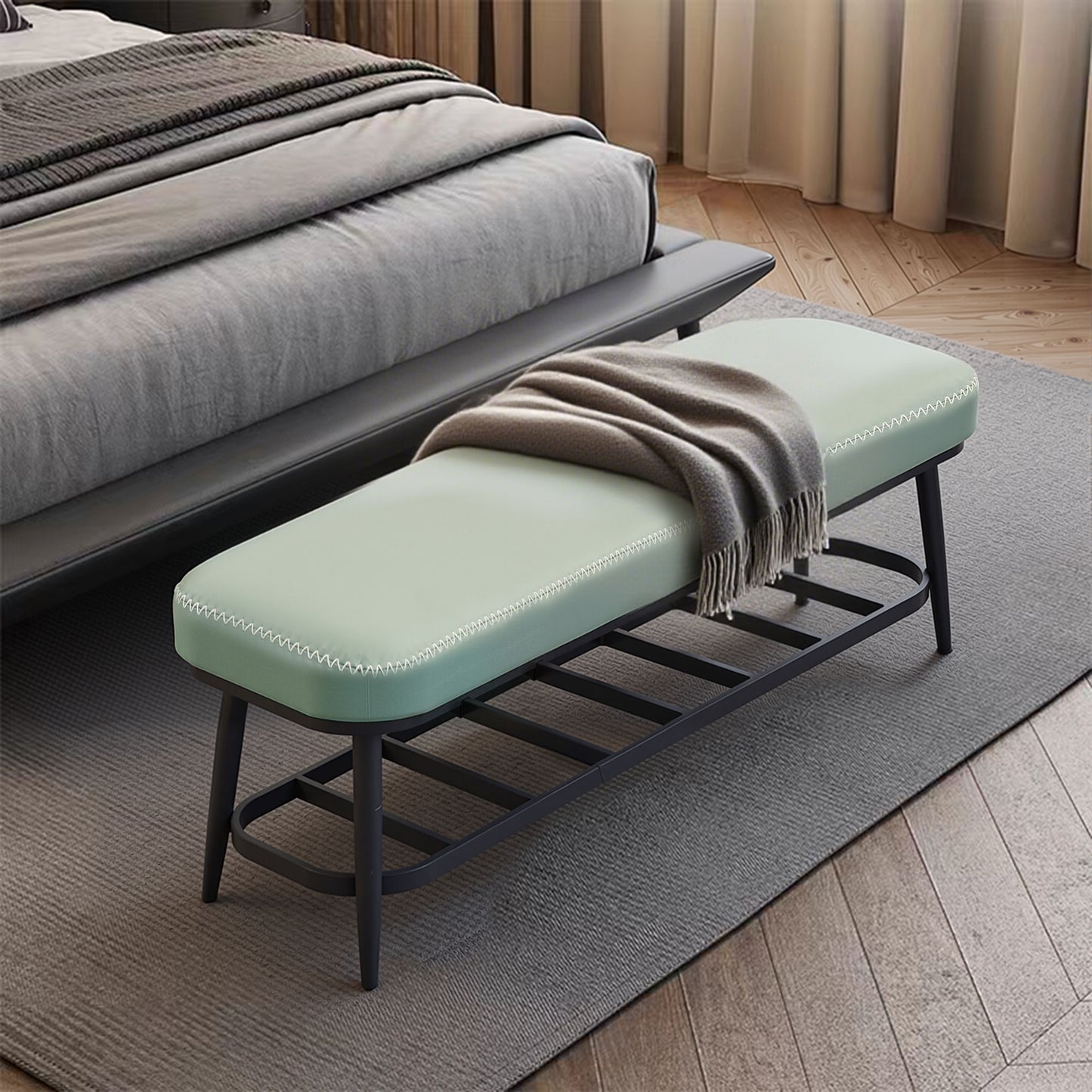 HOMCOM PU Leather Shoe Storage Bench Green With Plush 7cm Cushion And 120 Kg Capacity For Entryway Organization