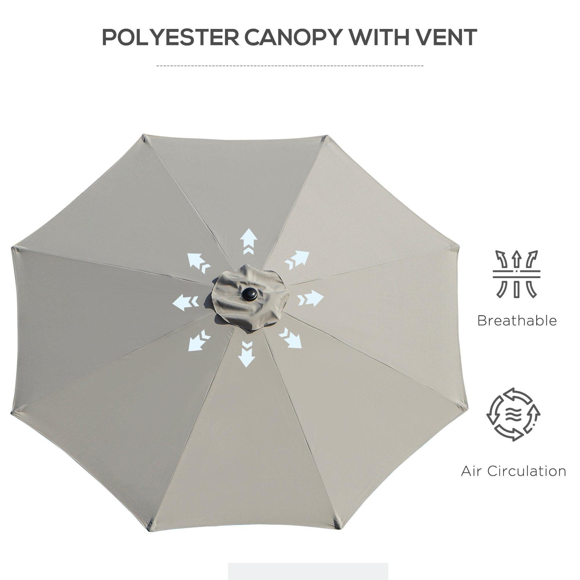 Outsunny Tilting Garden Umbrella, Light Grey Shade - ALL4U RETAILER LTD