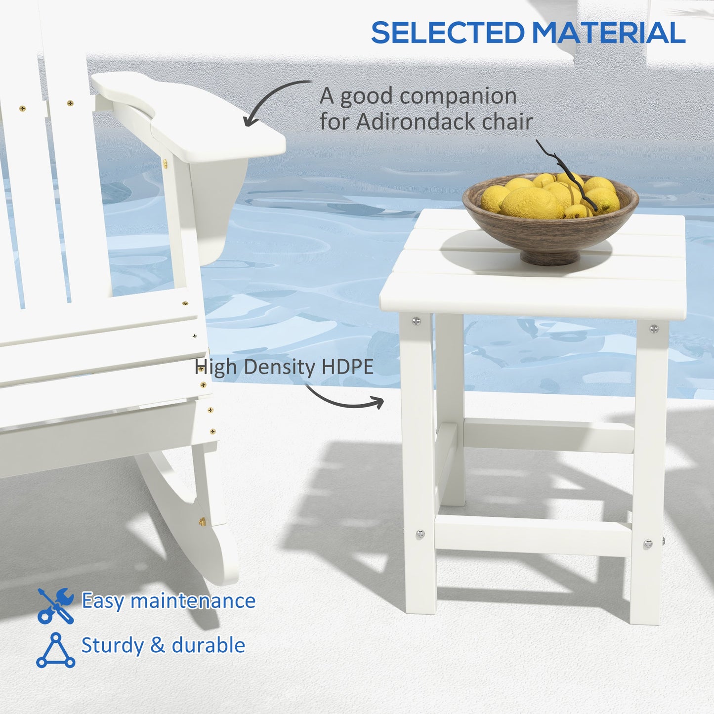 Outsunny Square Coffee Table HDPE Tabletop and Frame for Porch Garden 38 x 38 x 46 cm White