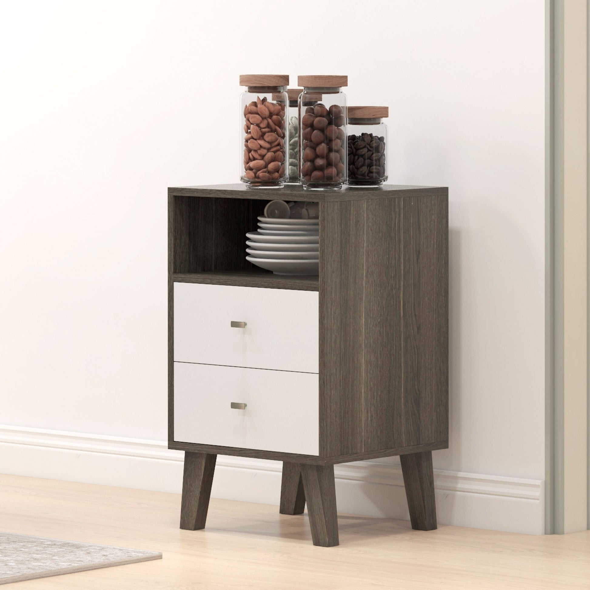 HOMCOM Scandinavian-Inspired Industrial Nightstand with Storage Drawers and Shelf - ALL4U RETAILER LTD