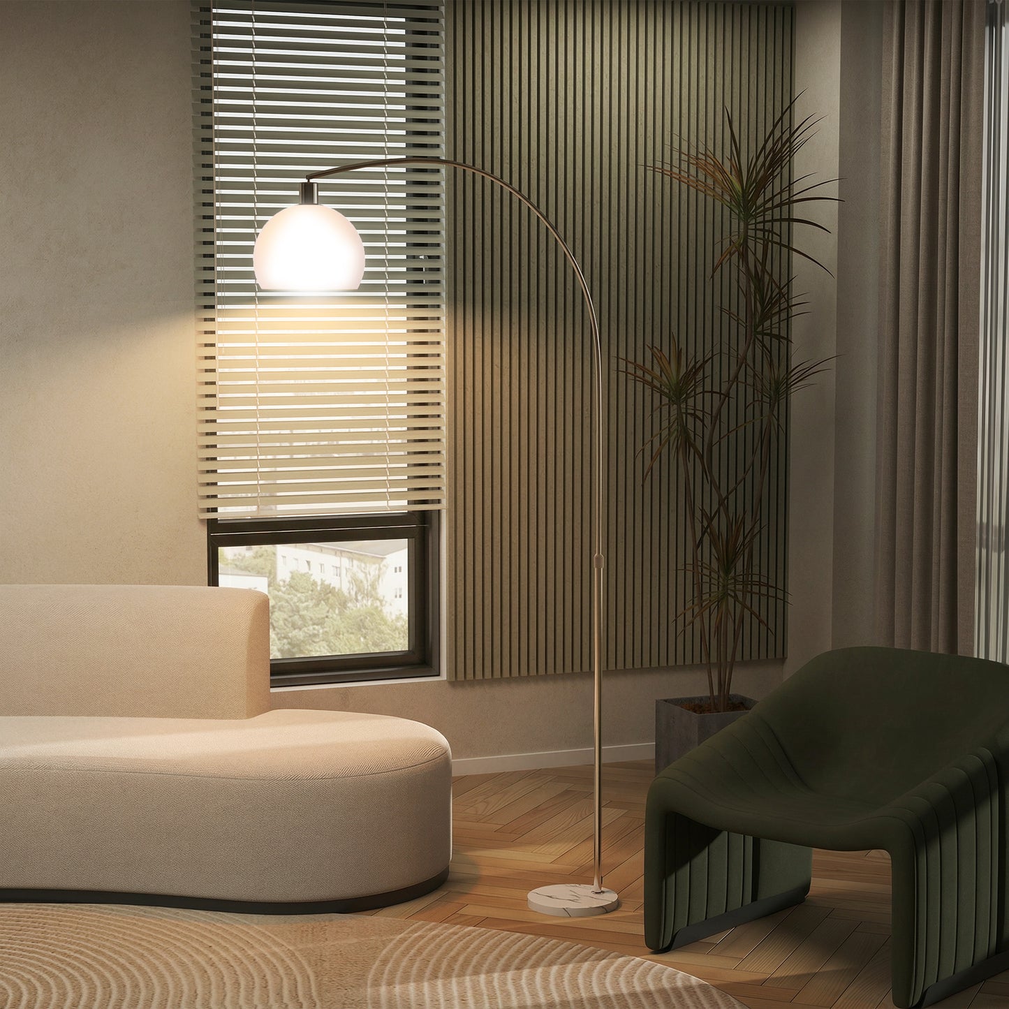 HOMCOM Floor Lamp For Living Room And Office Modern Standing Lamp With Shade And Foot Switch White Marble Base