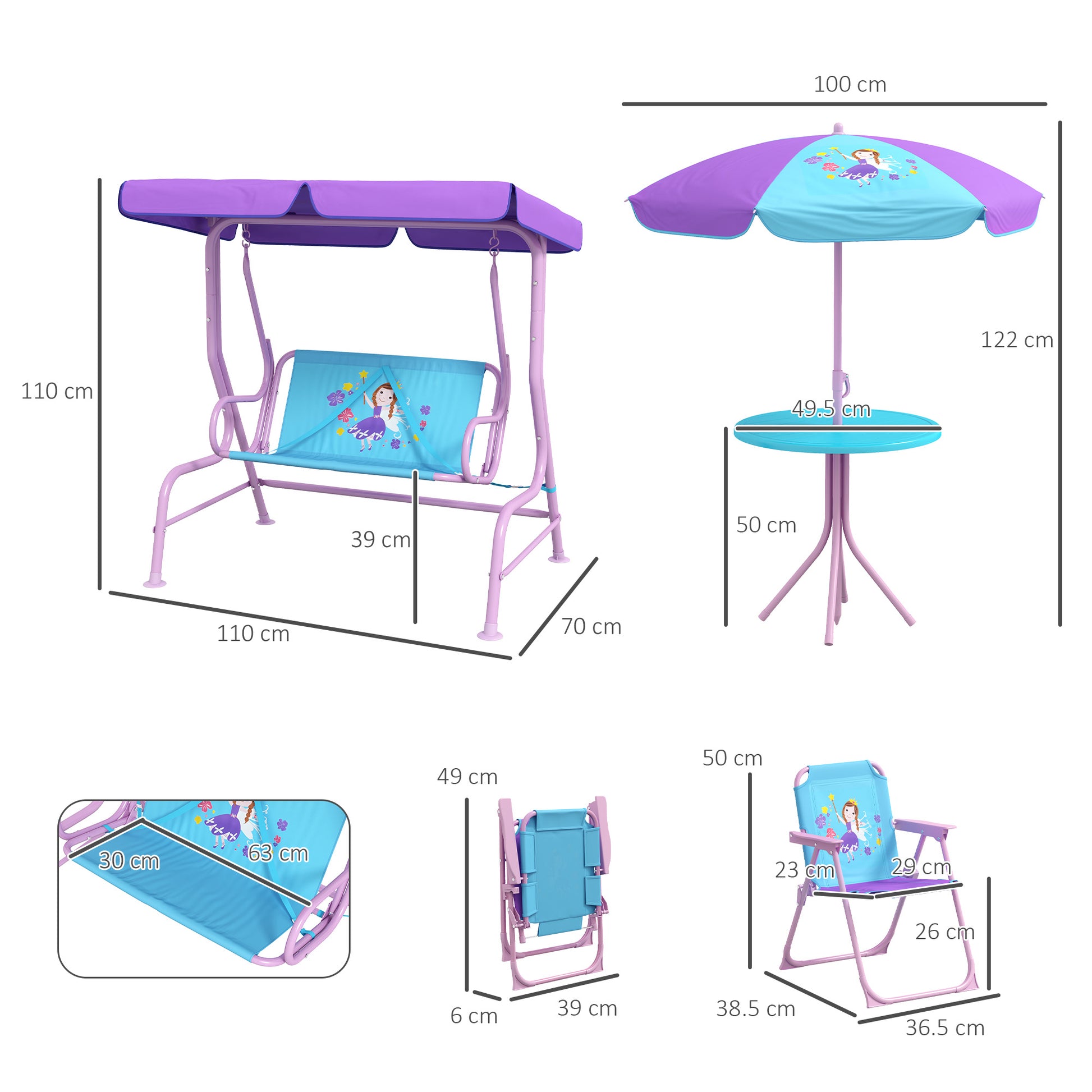 Outsunny Kids Outdoor 4-Piece Garden Furniture Set with Swing Chair, Adjustable Canopy, Table, and Chairs for Toddlers - ALL4U RETAILER LTD