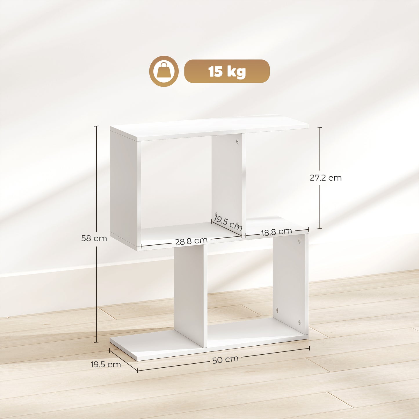 HOMCOM S Shaped Side Table With Storage Shelves Narrow End Table 3 Tier White 50W 19D 58H