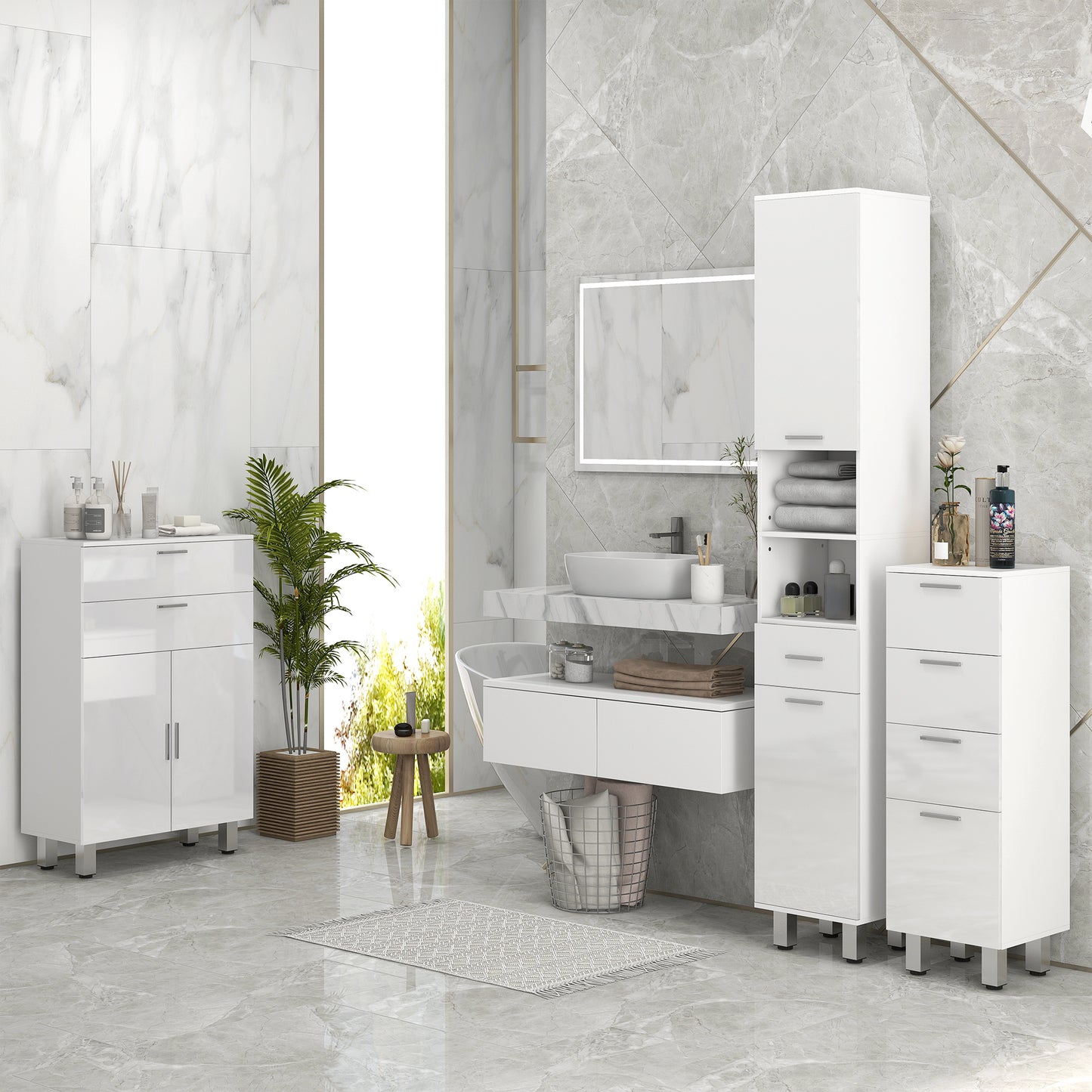Kleankin 71 Inch Tall Slim Bathroom Storage Cabinet With Drawer Two Doors And Adjustable Shelves High Gloss White