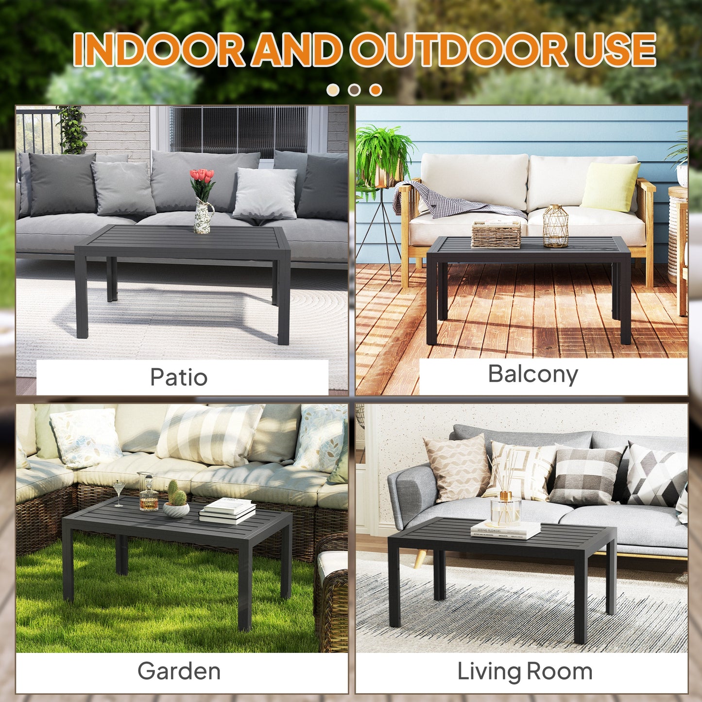 Outsunny Outdoor Side Table Rectangular Patio Table with Steel Frame and Slat Tabletop for Garden Balcony Grey